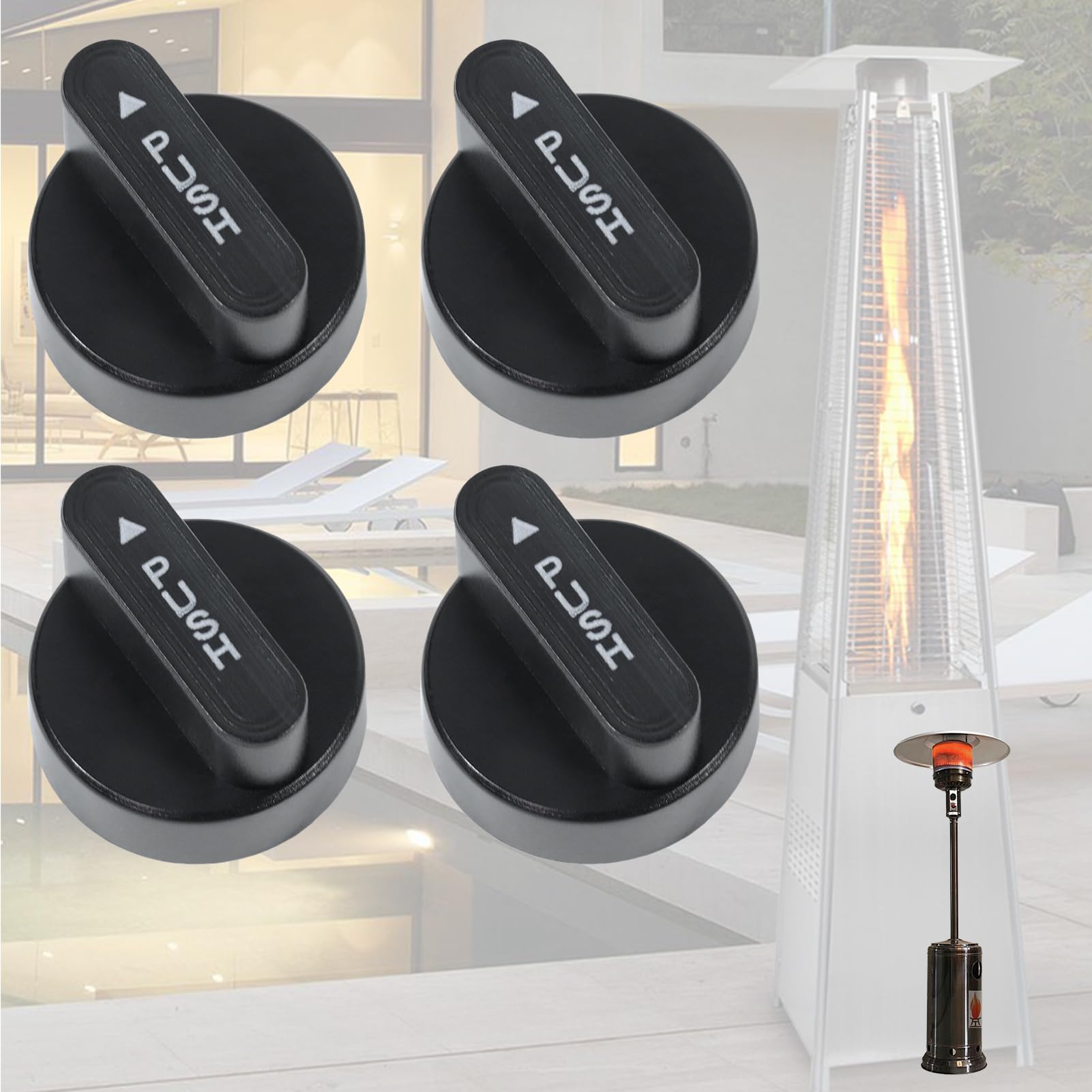Elysia Outdoor Heater Replacement Parts - 4-Pack Plastic Control Knobs for Pyramid & Mini Patio Heaters | Durable Weatherproof Knobs for Backyard, Deck, and Outdoor Dining Areas