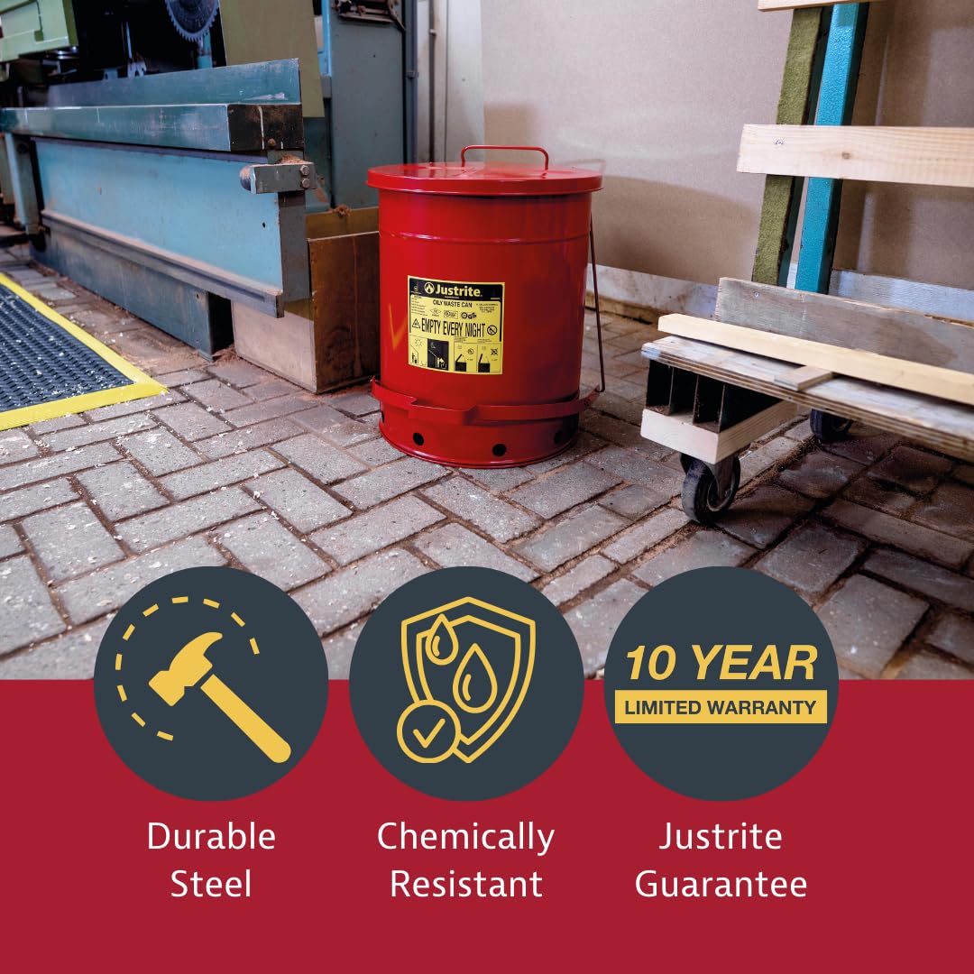 Justrite 10 Gallon Galvanized Steel Oily Waste Can - 18