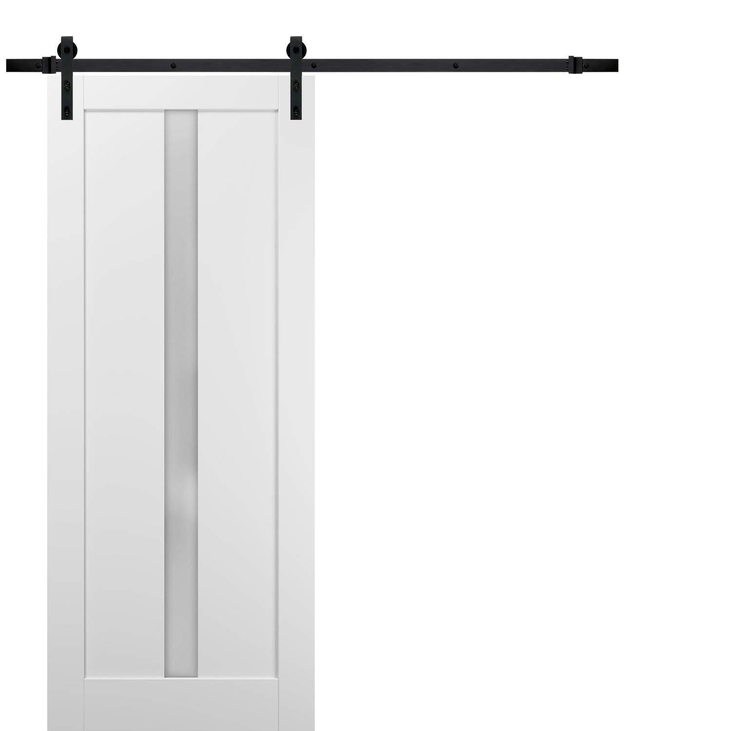 SARTODOORS 28x80 Sliding Barn Door with Hardware Kit - Quadro 4112 White Silk Frosted Glass - Top Mount 6.6FT Rail & Hangers - Lightweight Solid Wood Interior Door for Bedroom, Closet, or Home Office