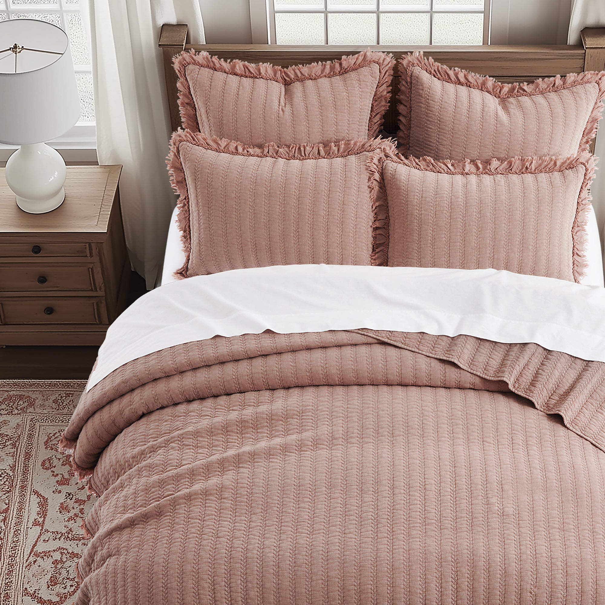 Wilhemina Dusty Rose Dorm Quilt Set - Twin Size Bedding for College Students, Soft Microfiber Comforter with Matching Pillowcases, Perfect for Dorm Rooms & Teen Bedrooms