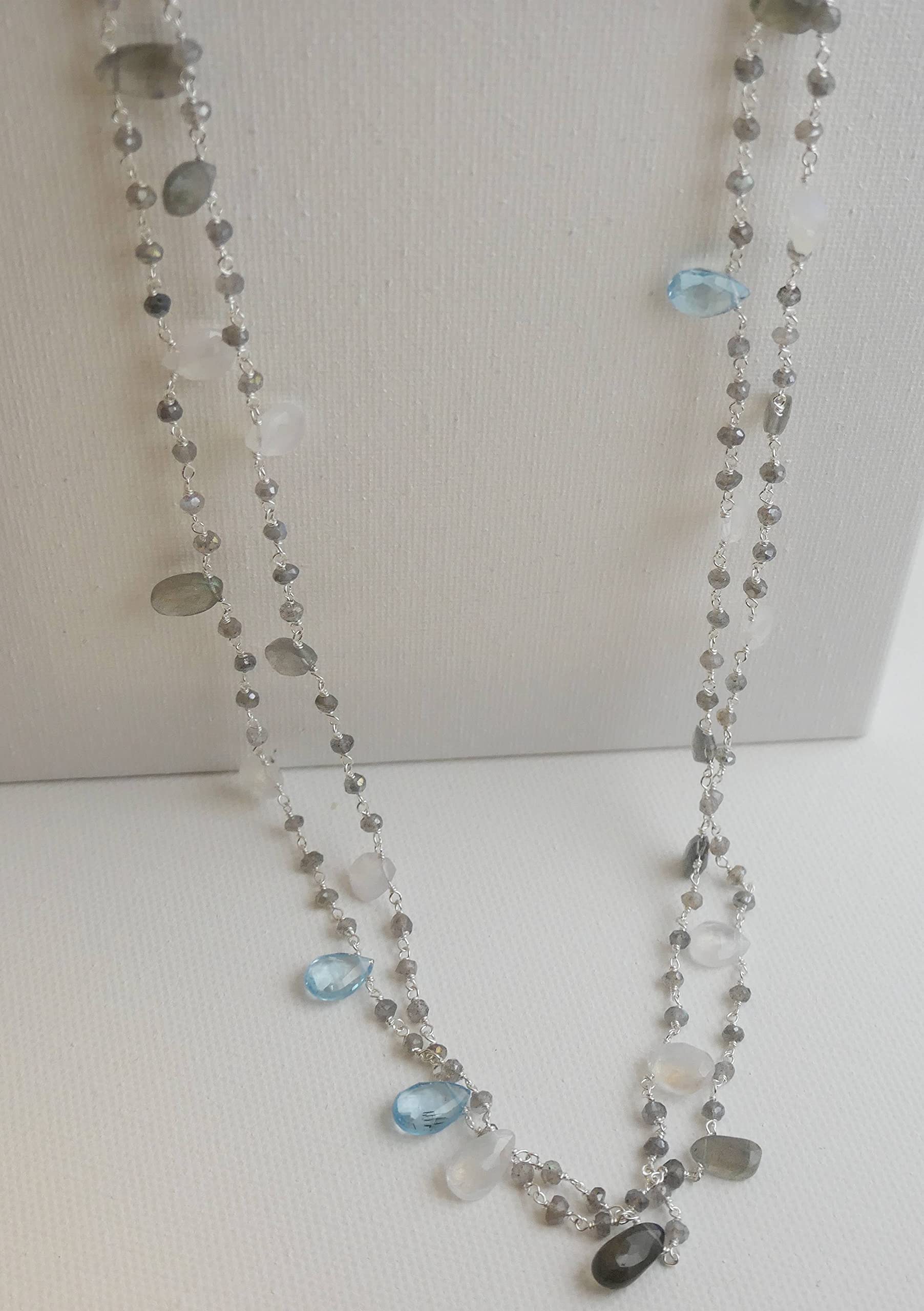 Moonstone Labradorite Blue Topaz Sterling Silver Necklace 18