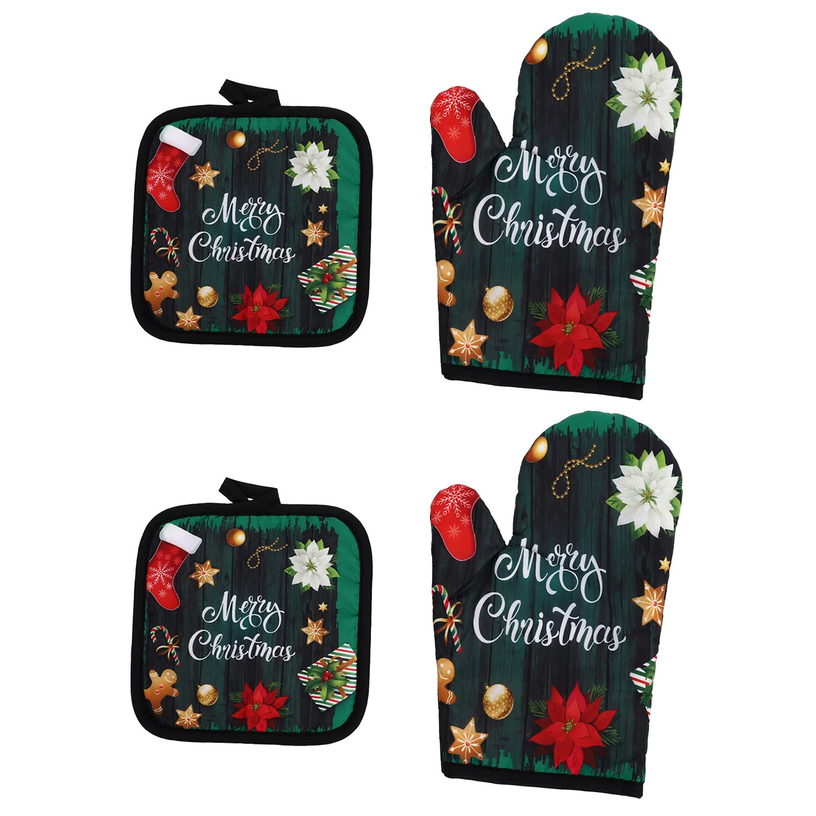 UPKOCH1 Set of Christmas-Themed Heat Resistant Oven Gloves - Creative Insulated Kitchen Mittens for Baking, Cooking & Holiday Decor (Red & Green)
