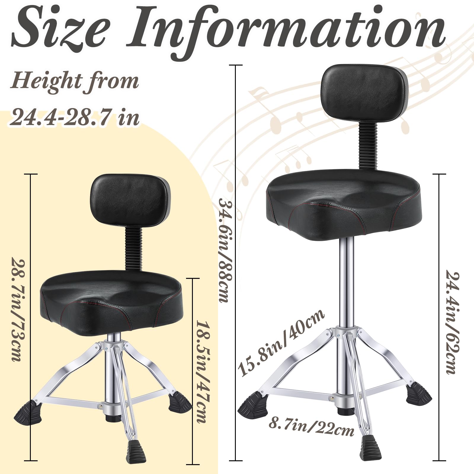 **Sintuff Adjustable Hydraulic Drum Throne with Backrest - Padded Memory Foam Seat, Stable Bass Design for Drummers & Guitarists - Perfect for Home Studios, Live Gigs & Practice Sessions (Black, Classic)**
