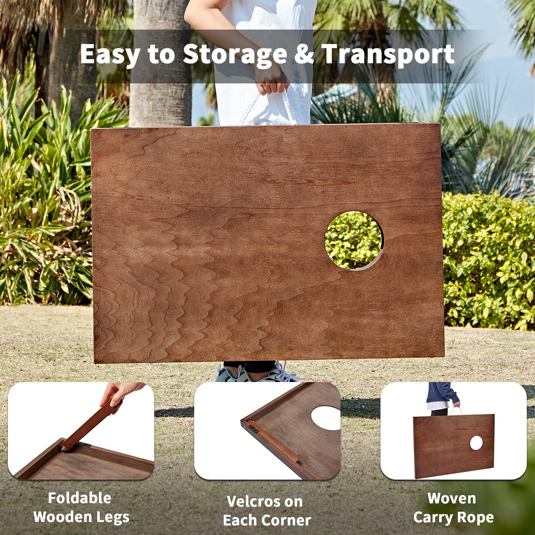Premium Wooden Cornhole Game Set - 3x2FT & 4x2FT Boards with 8 Bean Bags & Carry Case - Portable Outdoor Lawn Game for Backyard, Tailgating, Beach, and Camping Parties