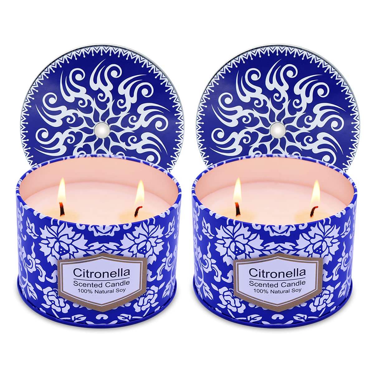 Natural Soy Wax Citronella Candles 8.5oz (2-Pack) - Outdoor Mosquito Repellent Candles for Patio, Garden, Camping & Backyard Parties