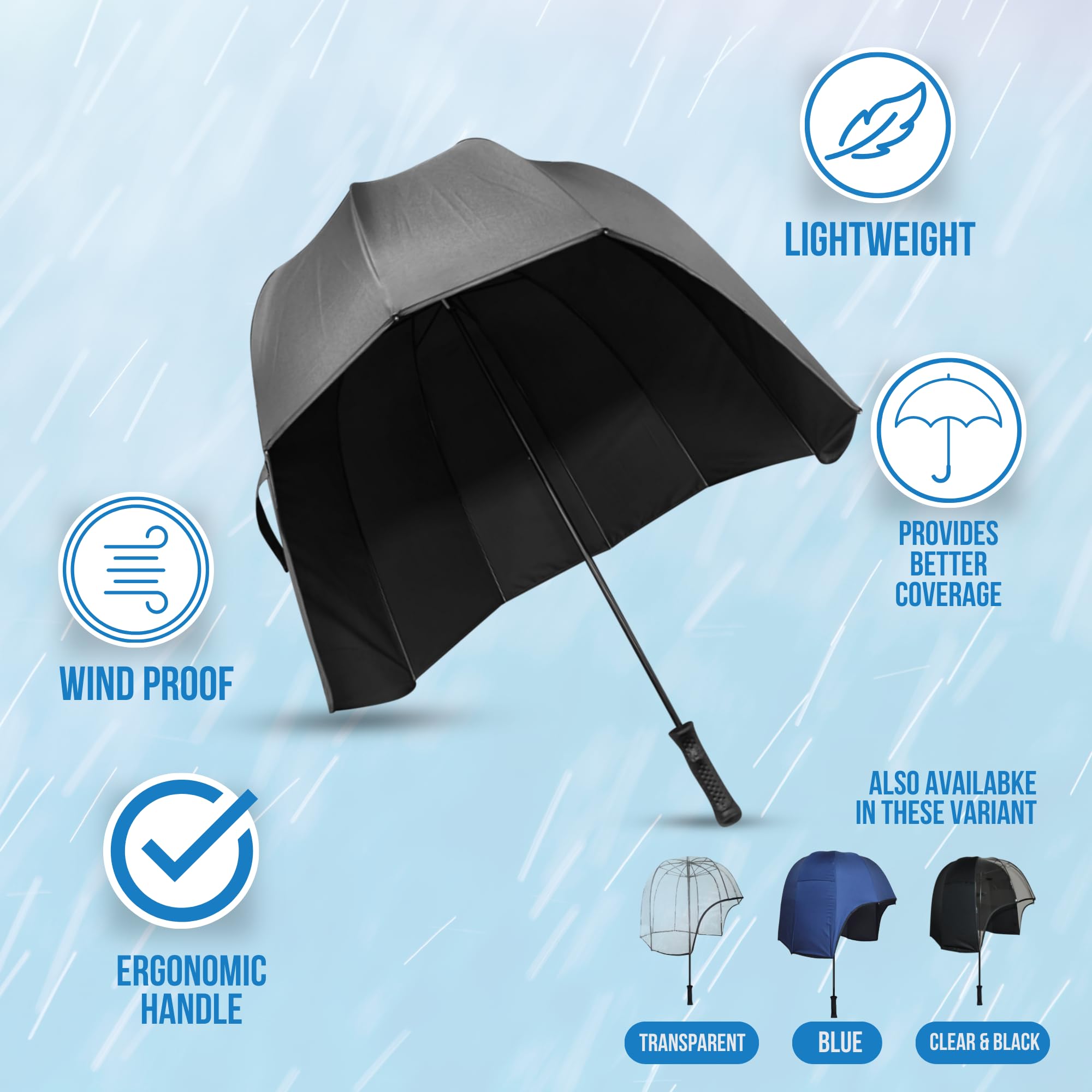 CloudTen Black Windproof Dome Umbrella for Men & Women - Lightweight Bubble Canopy for Rain & Wind Protection - Perfect for Outdoor Events, Commuting & Daily Use