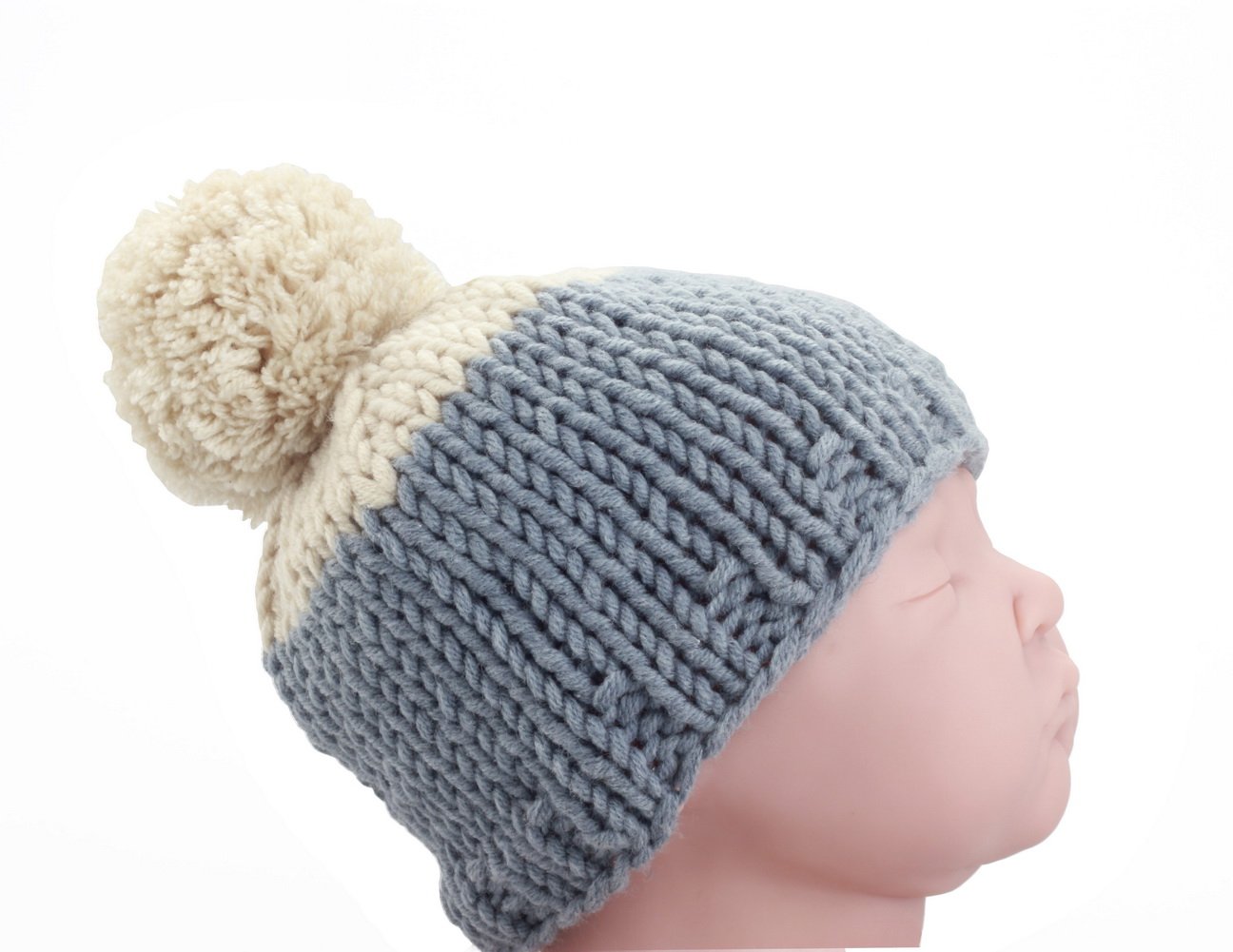 Baby Boys & Girls Crochet Knit Cap with Brim & Pompom - Soft Photography Hat for Newborns, Infants - Perfect for Photo Shoots, Outdoor Adventures & Special Occasions