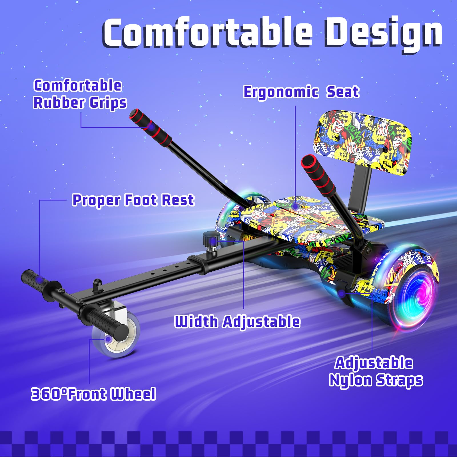 Kids' Adjustable Scooter Seat Attachment with Bluetooth & Colorful LED Lights - Universal Fit for All Ages - Perfect for Commuting, Playground Fun & Outdoor Adventures