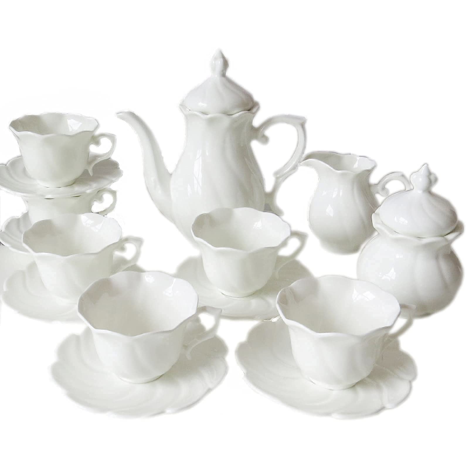 ZCYXQR 15-Piece White Porcelain Tea Set - Elegant Ceramic Teapot with Coffee Cups, Sugar Bowl & Milk Jug - Perfect for Wedding Tea Service, Afternoon Tea & Home Decor
