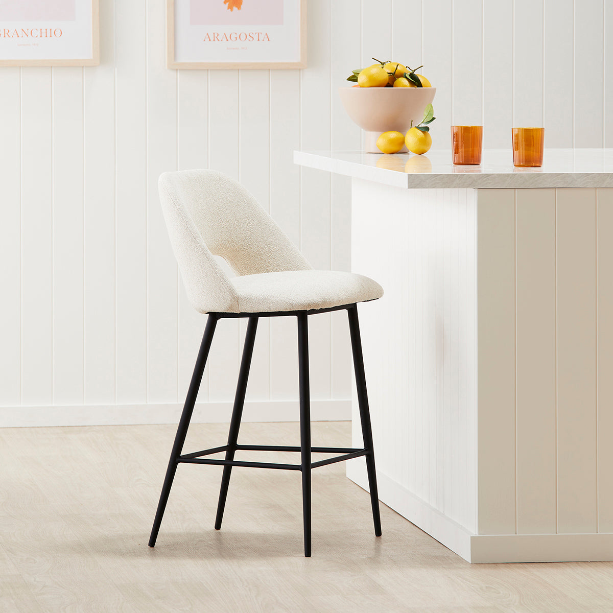 Belmont Fabric Bar Stool - Modern Kitchen Counter Height Stool with Padded Seat, Adjustable Height, and Non-Slip Feet - Perfect for Home Bars, Kitchen Islands, and Breakfast Nooks