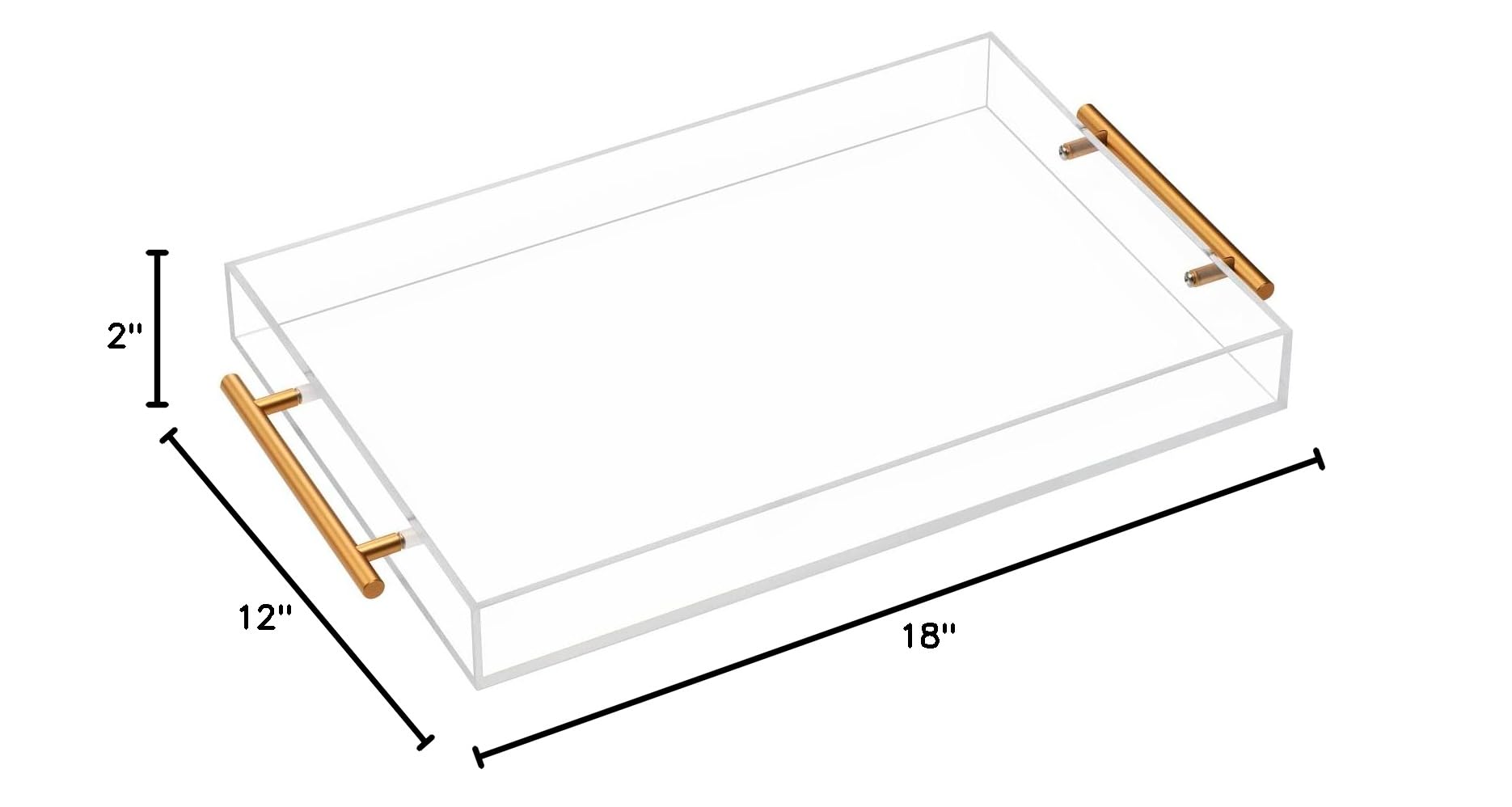 Clear Acrylic Serving Tray with Sturdy Metal Handle - No Assembly Required - 12x18 Inch Decorative Tray for Coffee Table, Ottoman, Breakfast, Tea, Food Service & Butler Style - Perfect for Entertaining, Dining & Home Decor