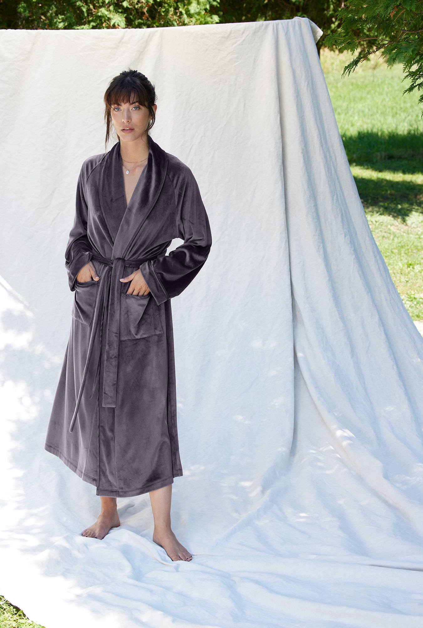 Luxury Velour Long Wrap Robe for Women - Soft Plush Bathrobe with Pockets - Perfect for Spa, Lounge & Hotel Relaxation