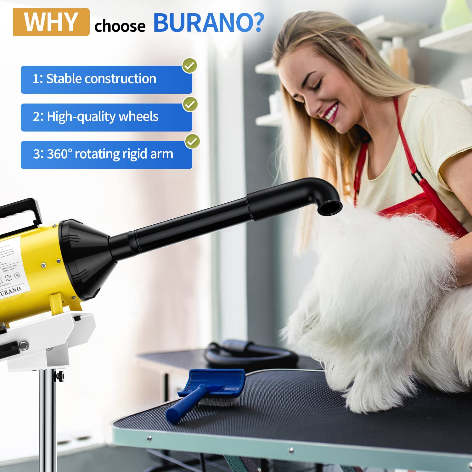 Professional Dog Grooming Dryer Stand - Adjustable High Velocity Pet Hair Dryer with Variable Speed & Heat Control - Perfect for Home Grooming, Pet Salons & Veterinary Clinics