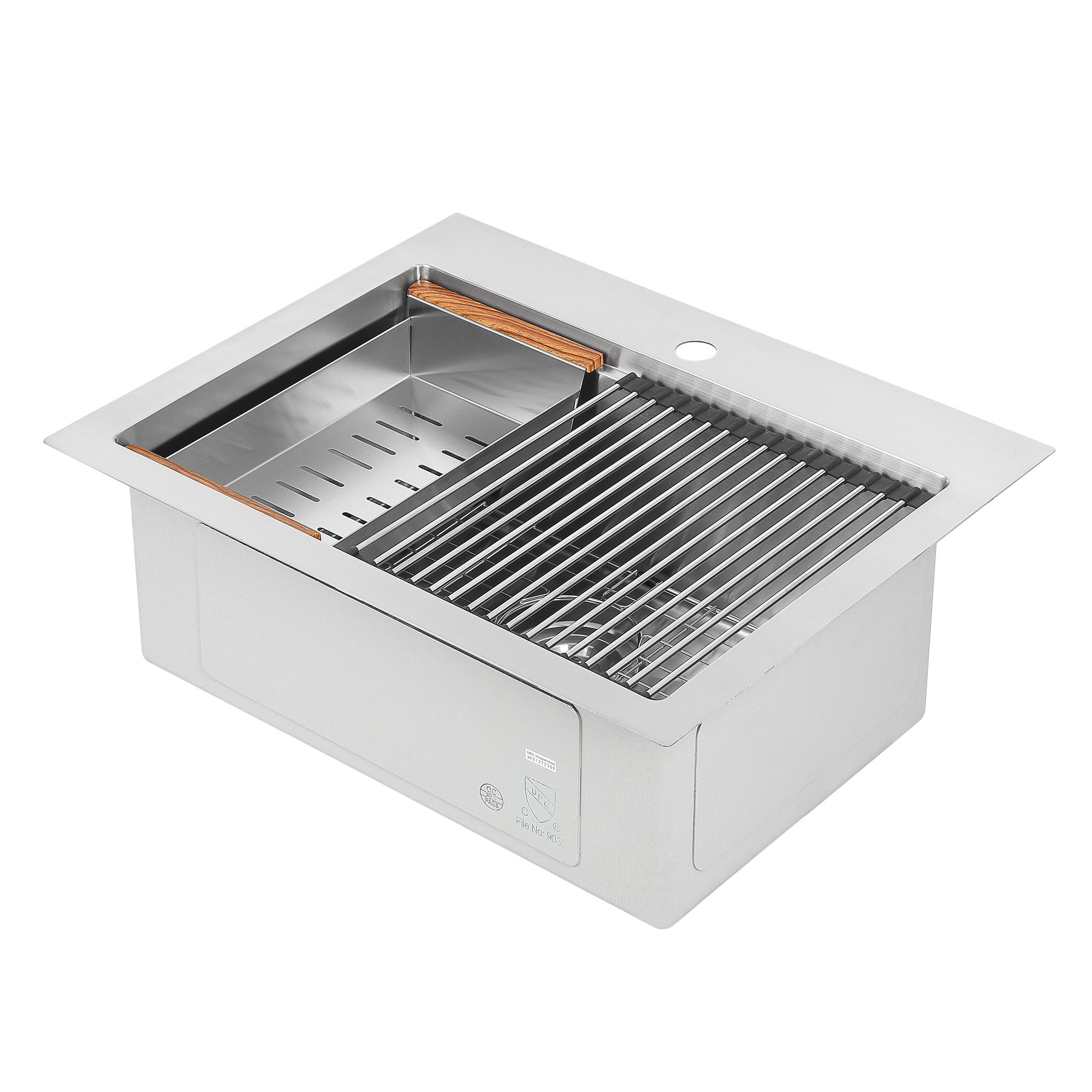 Ancona 25-Inch Handmade Drop-In Single Bowl Workstation Kitchen Sink with Accessories - Satin Stainless Steel for Modern Home & Restaurant Use