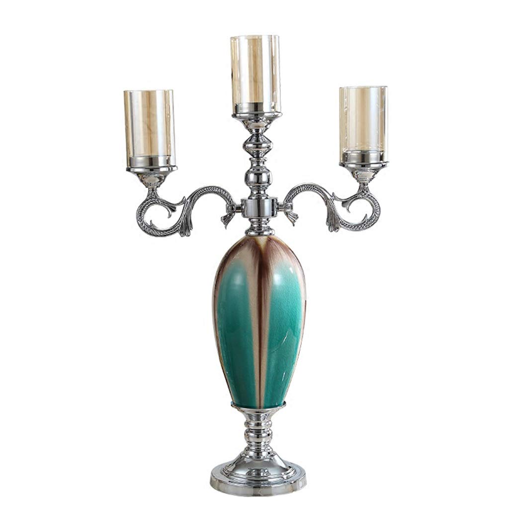 Creative Three-Head Silver Candlesticks Candle Holder - American Ceramic Decoration for Living Room & Dining Table - Romantic Classic Style Home Decor (42x73cm) - Perfect for Wedding Centerpieces, Dinner Parties & Cozy Nights
