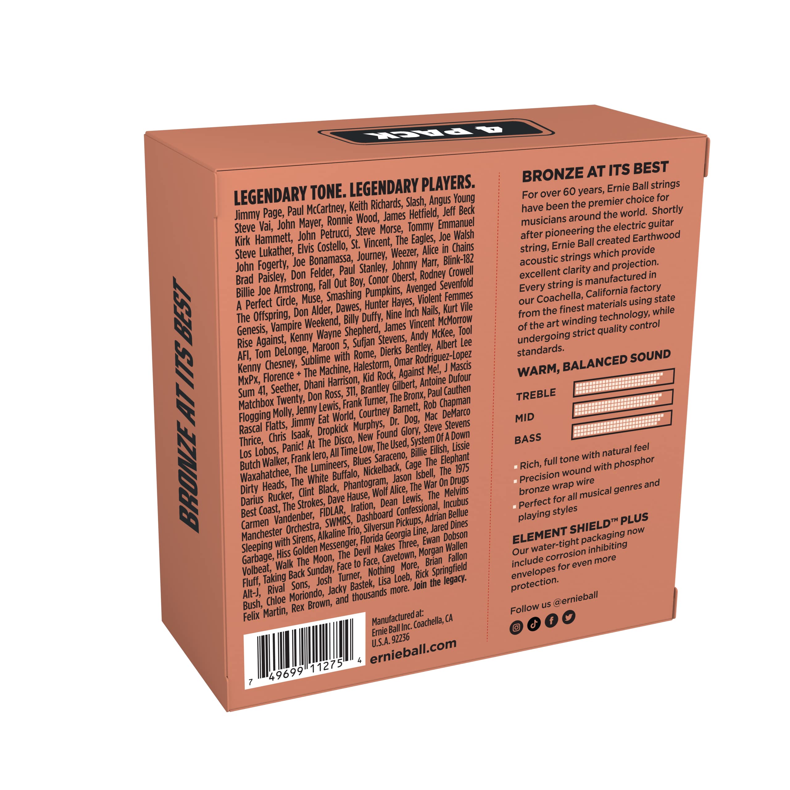 Ernie Ball Earthwood Medium Light Phosphor Bronze Acoustic Guitar Strings 4 Pack - 12-54 Gauge (P02446) | Premium Sound for Folk, Country & Fingerstyle Playing