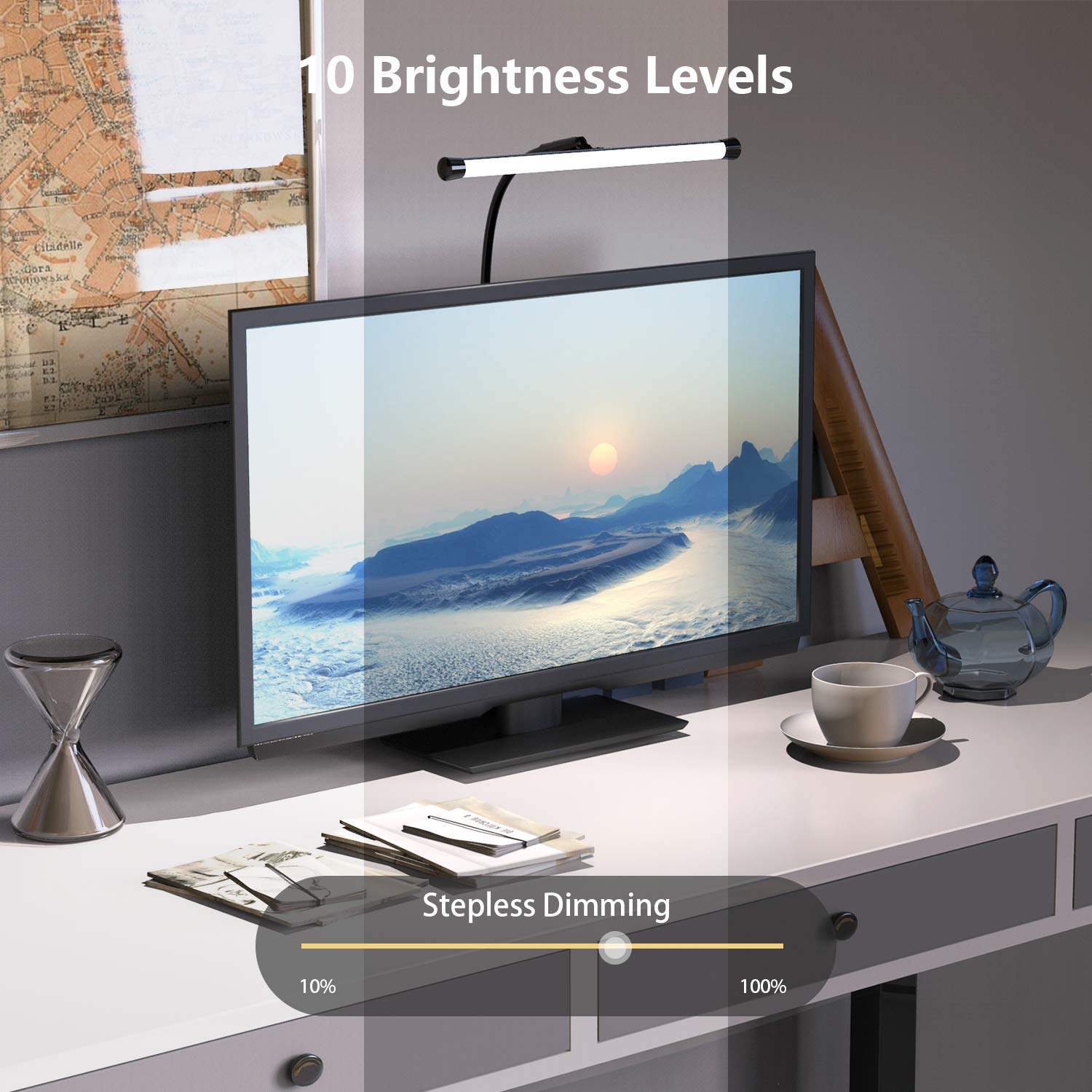 YOUKOYI LED Clamp Desk Lamp - 10 Brightness Levels & 3 Color Modes Adjustable, Stepless Dimming Eye-Caring Light for Home Office, Reading, Studying, Crafting, and Workspace Lighting
