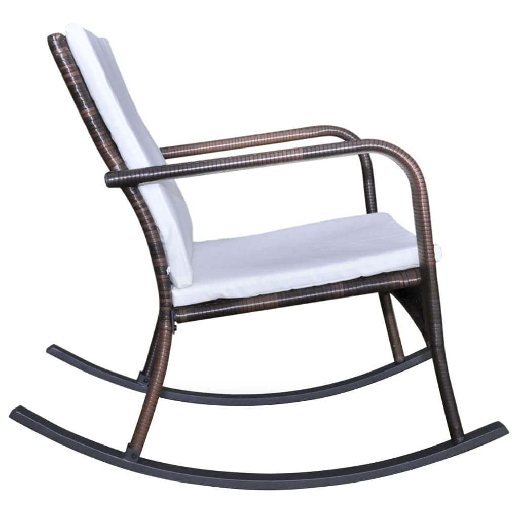 Comfortable Brown Poly Rattan Outdoor Rocking Chair with Cushion - Patio, Garden & Lawn Furniture for Relaxing in Your Backyard or Porch