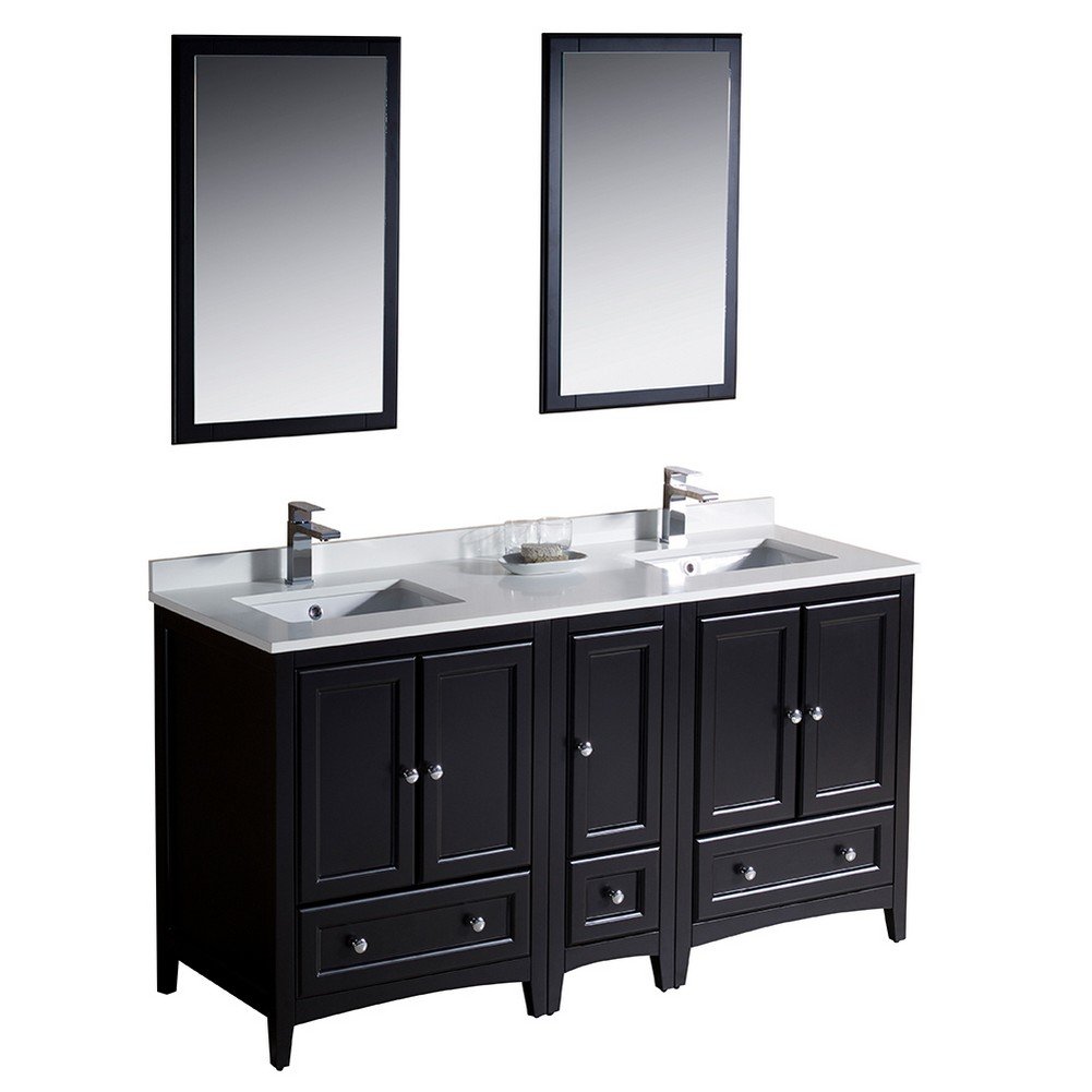 Fresca Bath FVN20-241224ES 60-Inch Double Sink Bathroom Vanity with Side Storage Cabinet in Espresso Finish - Perfect for Master Bathroom or Guest Bath Remodel