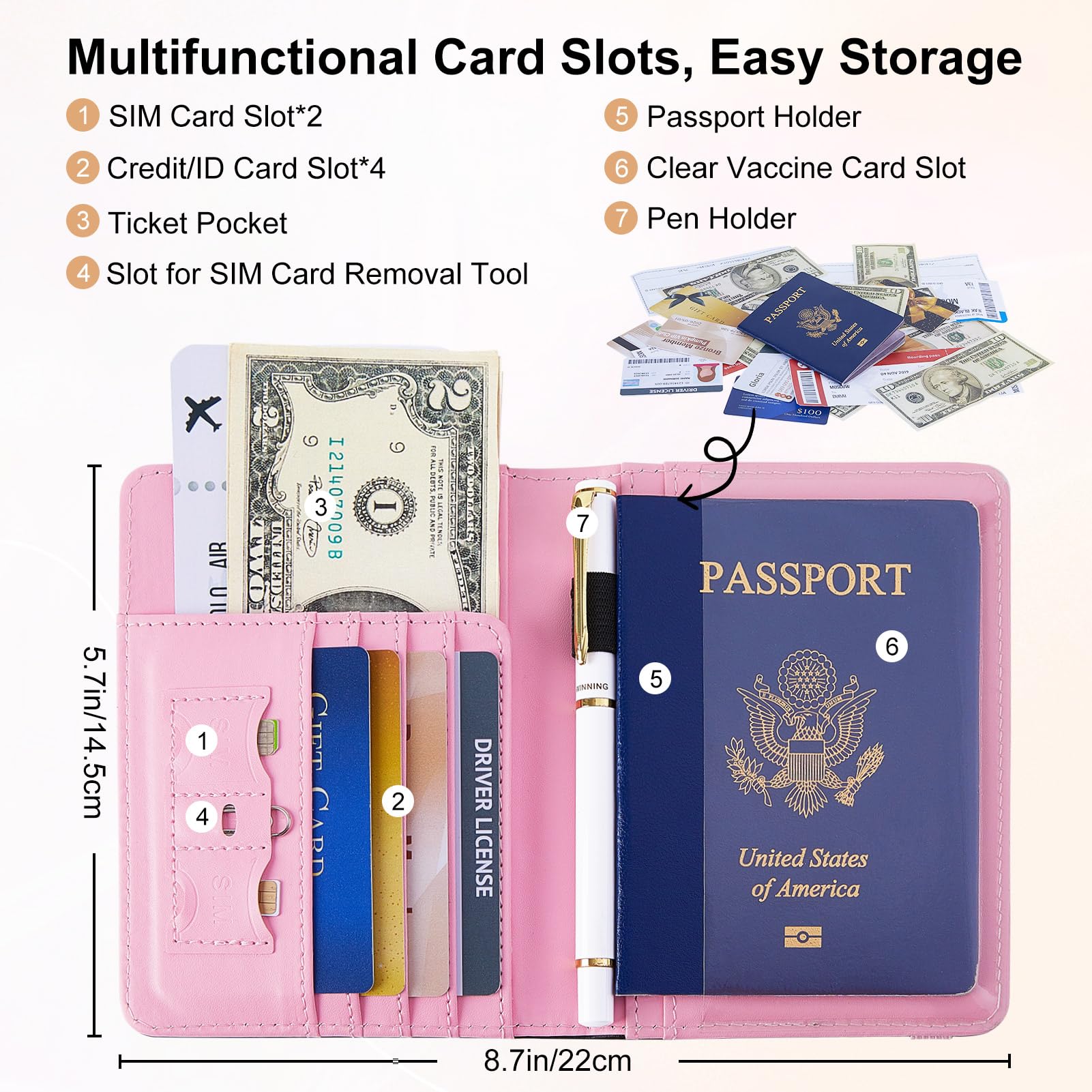 Premium FIODAY RFID Blocking Passport Cover - Leather Alphabet Passport Holder for Women with Pen Holder | Travel Essentials for International Flights, Vacations & Business Trips | Pink A