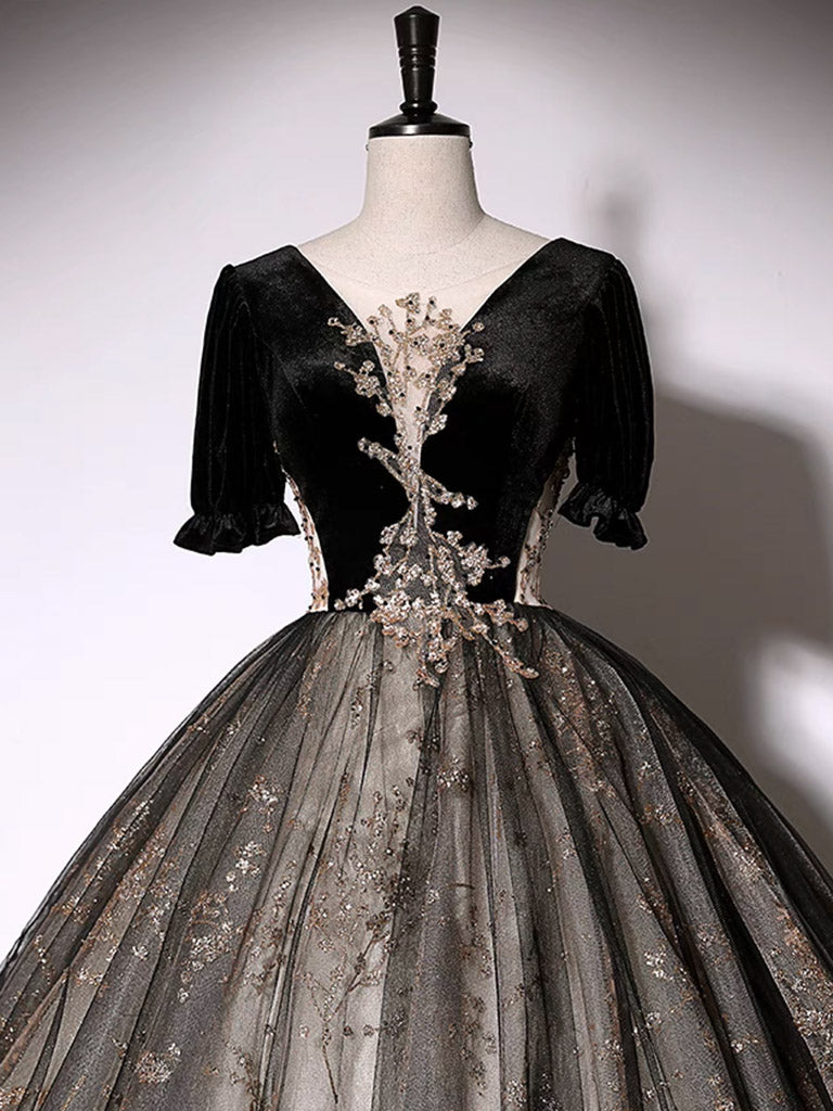 Elegant Black A-Line Tulle Lace Long Prom Dress for Women - Formal Evening Gown for Homecoming, Wedding, and Special Occasions