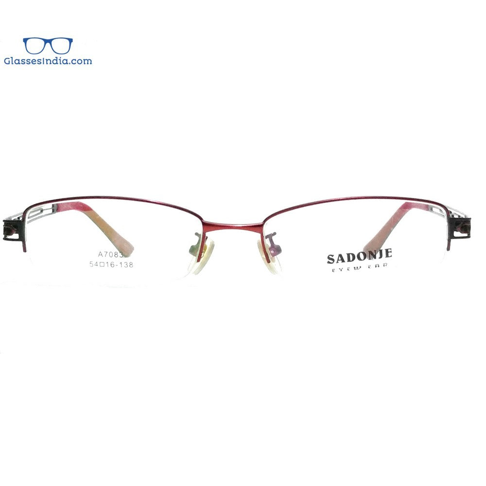 Blue Light Blocking Computer Glasses for Women - Red Supra Half Rimless Frame (A7083RD) | Reduce Eye Strain for Office Work, Gaming & Screen Time
