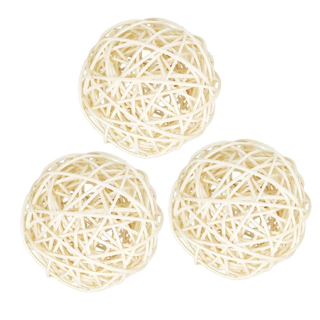 Fenteer 3-Piece Large White Wicker Rattan Balls (60-100mm) - Decorative Bowl Fillers, Vase Filler, Coffee Table Centerpiece, Wedding & Party Decor - Perfect for Home Decor, Table Settings, and Event Styling (8cm, White)