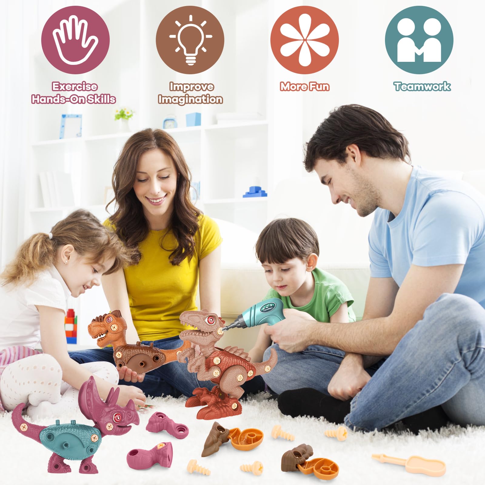 Laradola STEM Take Apart Dinosaur Toys for Kids Ages 3-8 - Construction Building Toys with Electric Drill - Educational Birthday Gifts for Boys & Girls (Blush Pink) | Perfect for STEM Learning, Creative Play & Birthday Parties