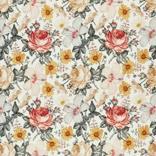 Premium Cotton Poplin Fabric - English Garden Ecru - Perfect for Dresses, Blouses & Home Decor