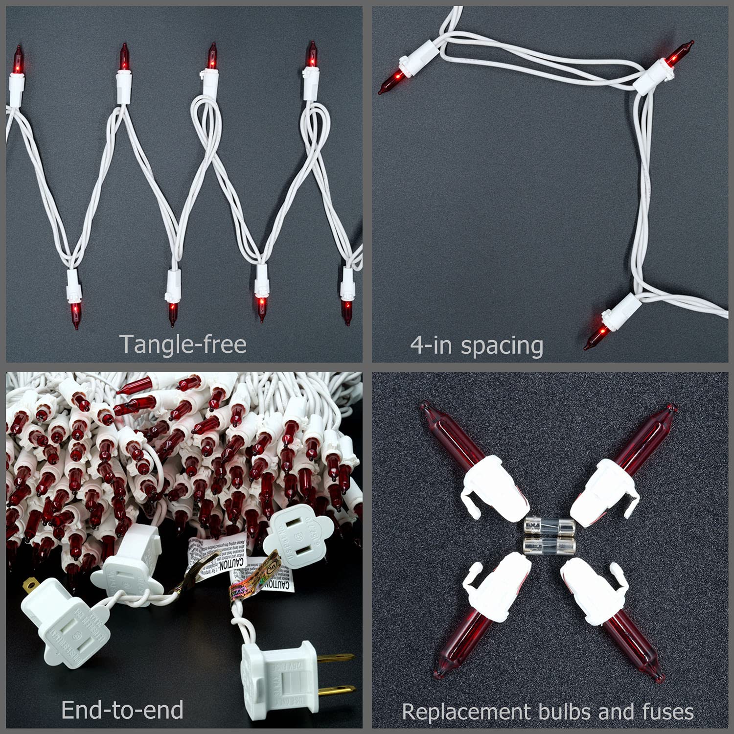 YULETIME 200 Red Christmas Lights - 2 Pack of 33ft 100-Count UL Certified Incandescent String Lights (Red Bulbs, White Wire) for Indoor/Outdoor Holiday Decorations, Christmas Trees, and Party Lighting