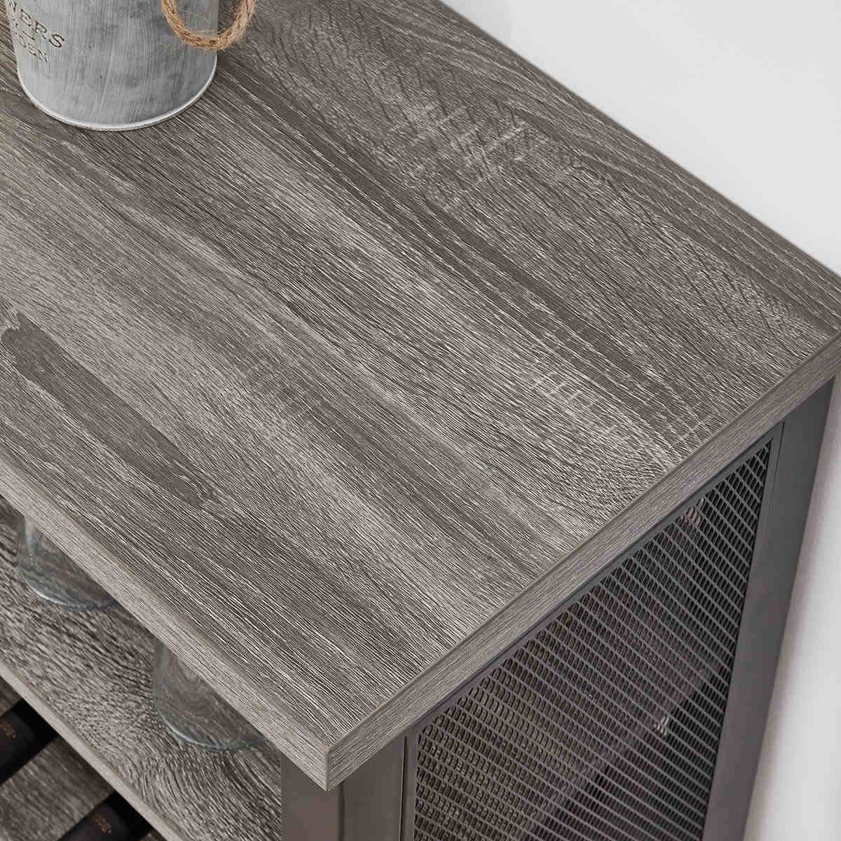 BON AUGURE 47-Inch Grey Oak Industrial Home Bar Cabinet with Wine Rack - Rustic Liquor Storage Cabinet for Whiskey, Coffee Station & Kitchen Organization - Perfect for Home Bars, Man Caves & Entertaining Spaces