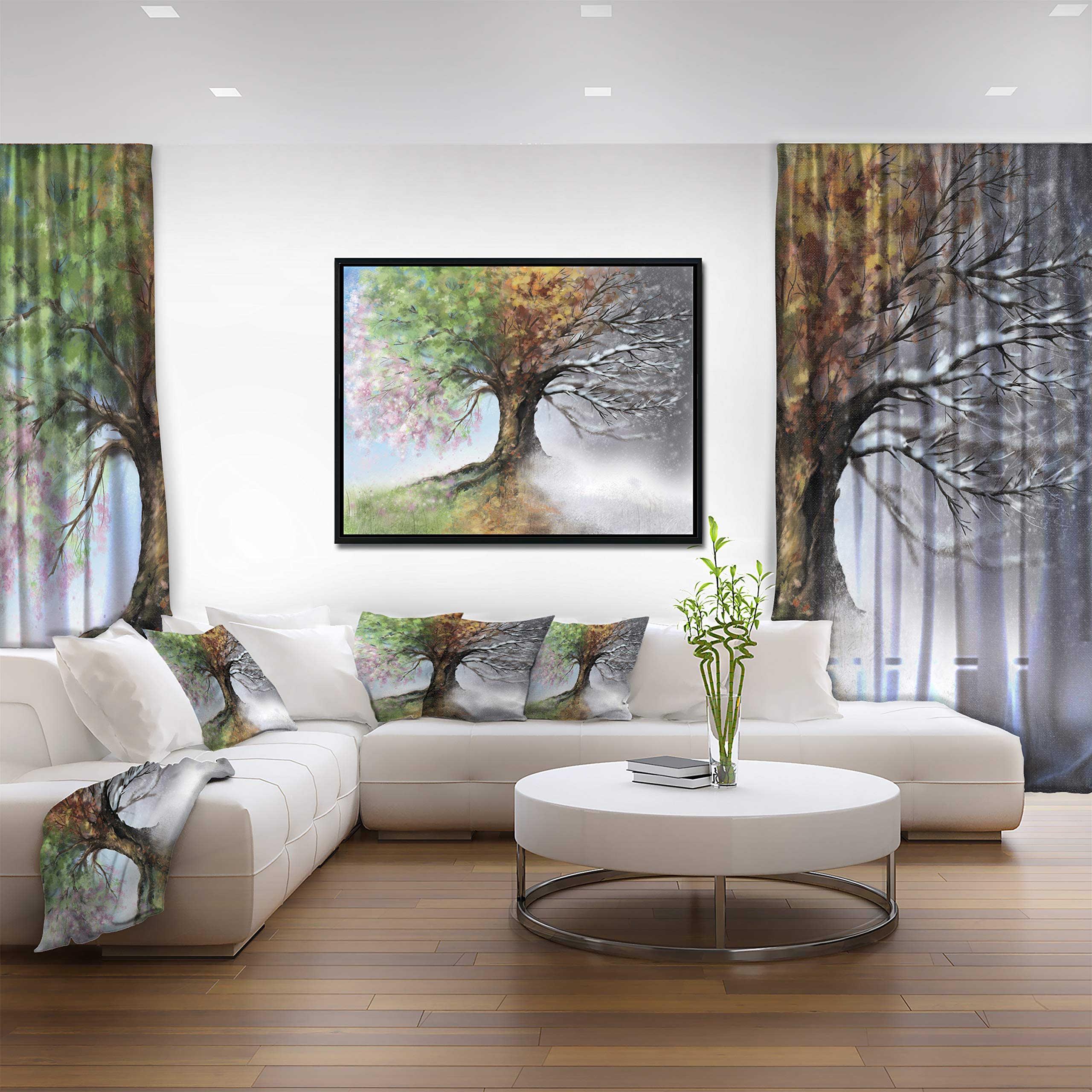 DesignArt Four Seasons Tree Painting - Framed Canvas Wall Art Print for Living Room, Bedroom & Office Decor