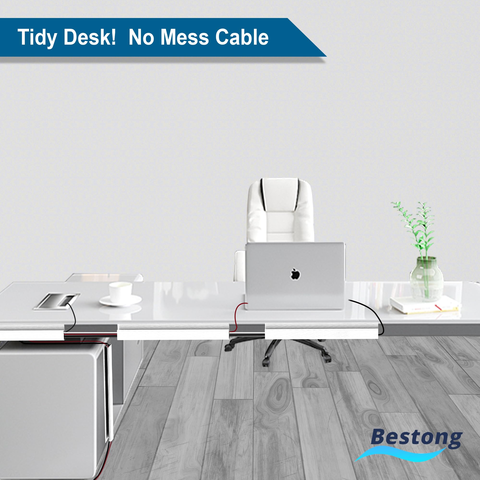 Under Desk Cable Management J Channel - Neat Cord Organizer for Home & Office Workspace | Wire Hider for Computer, TV & Electronics | Easy Installation Cable Tray Solution