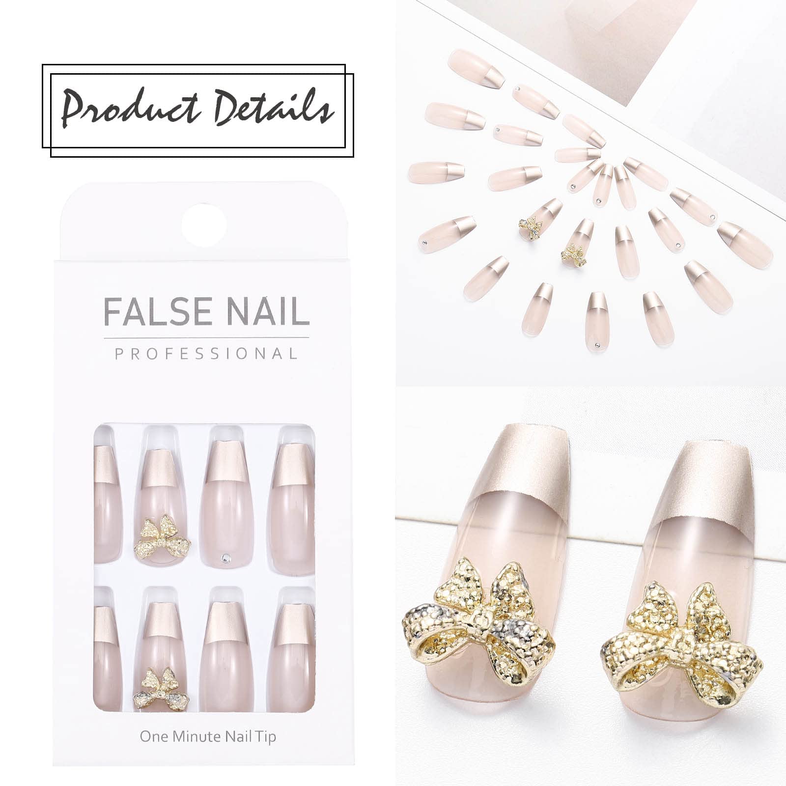 Acenail Press on Nails - Medium Length Glossy Fake Nails with 3D French Tip Designs, 24Pcs Clear Full Cover Artificial Acrylic Nails for Women & Girls (#3 French Bow) - Perfect for Parties, Weddings & Special Occasions
