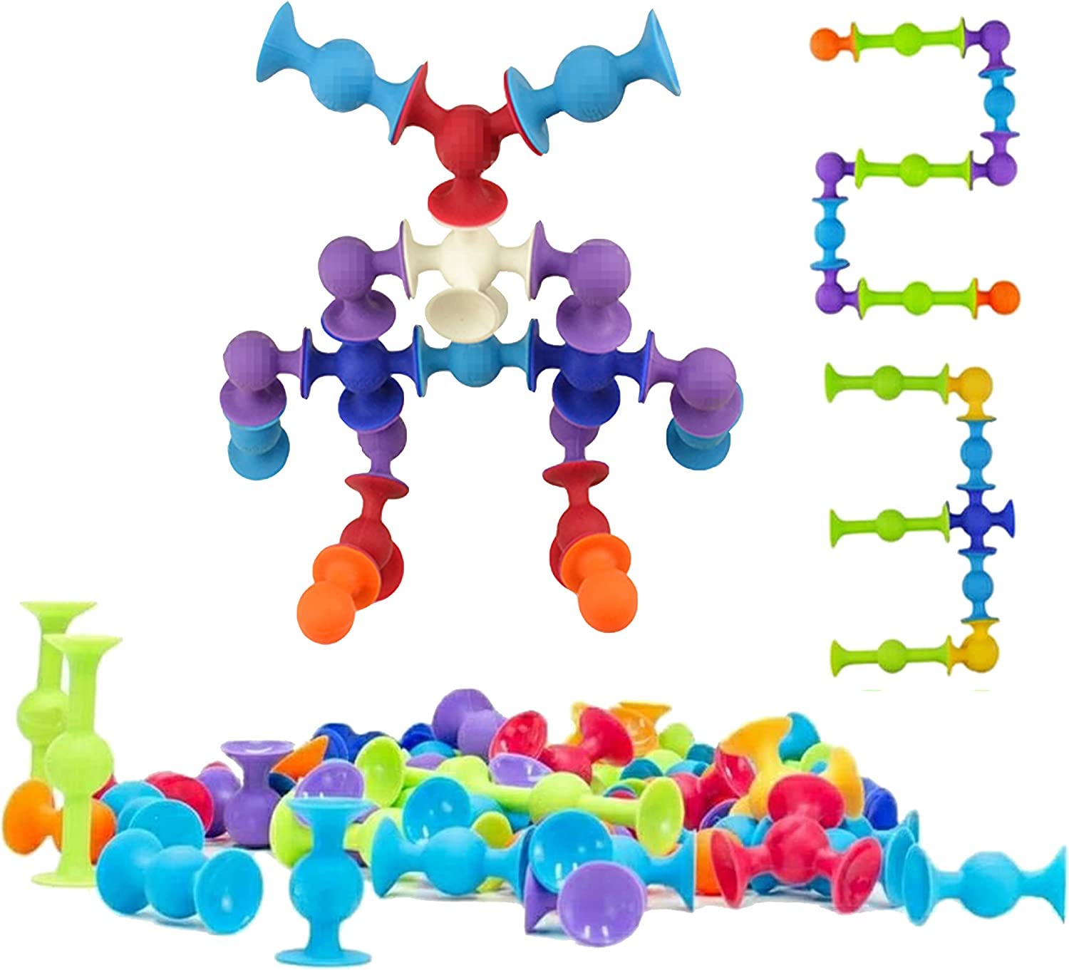48-Piece Montessori Bath Toy Set - Silicone Suction Cup Building Blocks & Darts for Kids 3+ | Bathtime Fun, Travel & Sensory Play Activities