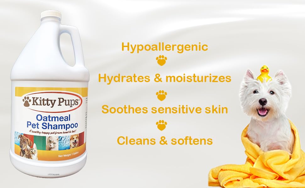 KittyPups Oatmeal Pet Shampoo for Dogs & Cats - Itch Relief & Soothing Bath, Hypoallergenic Formula (Pack of 4) - Perfect for Dry, Sensitive Skin & Allergy-Prone Pets