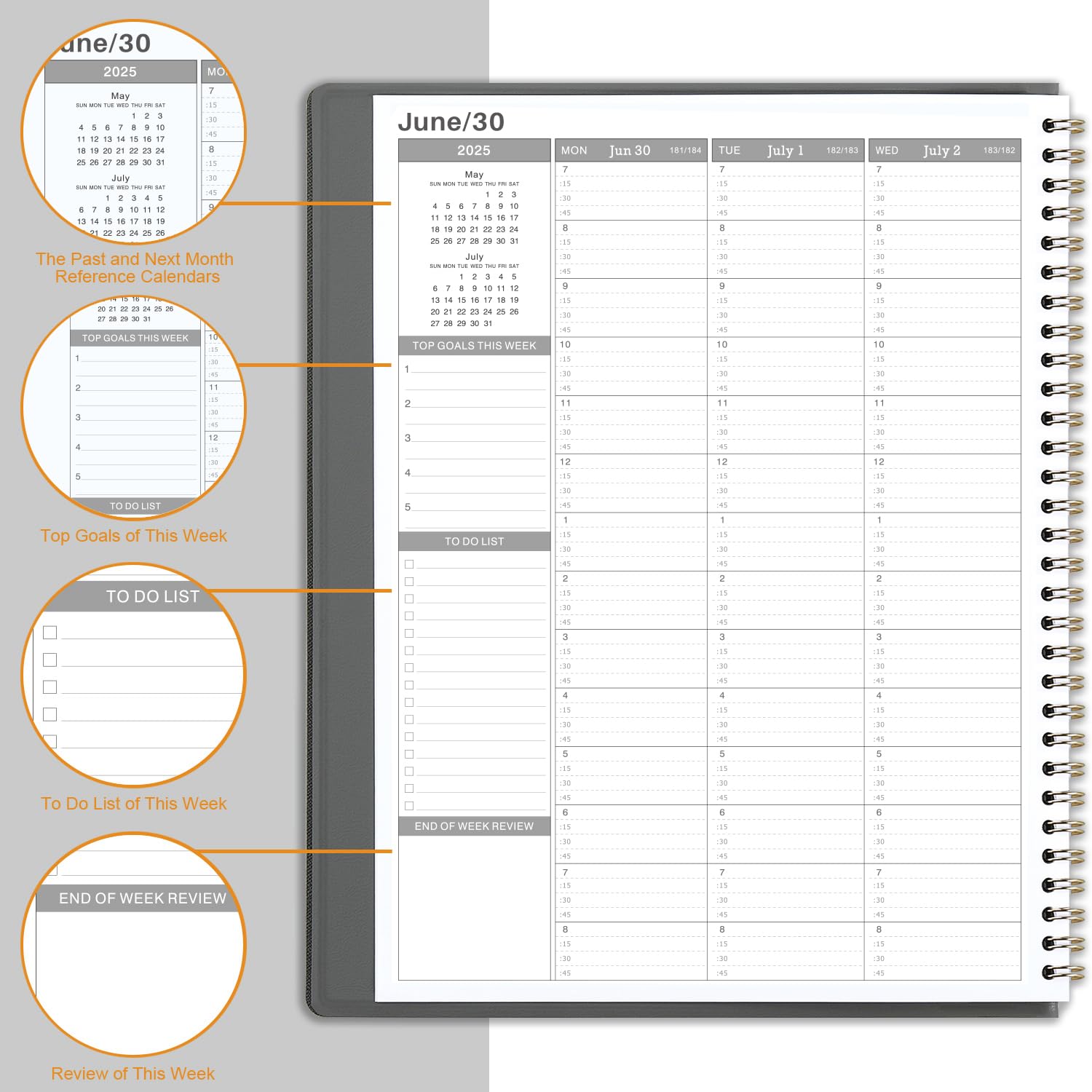 2025 Appointment Book Planner - January to December 2025 with Hourly Times, A4 Weekly View in 15-Minute Intervals (21.8 x 29 cm) - Soft Leather Cover for Business Professionals, Students & Office Organization