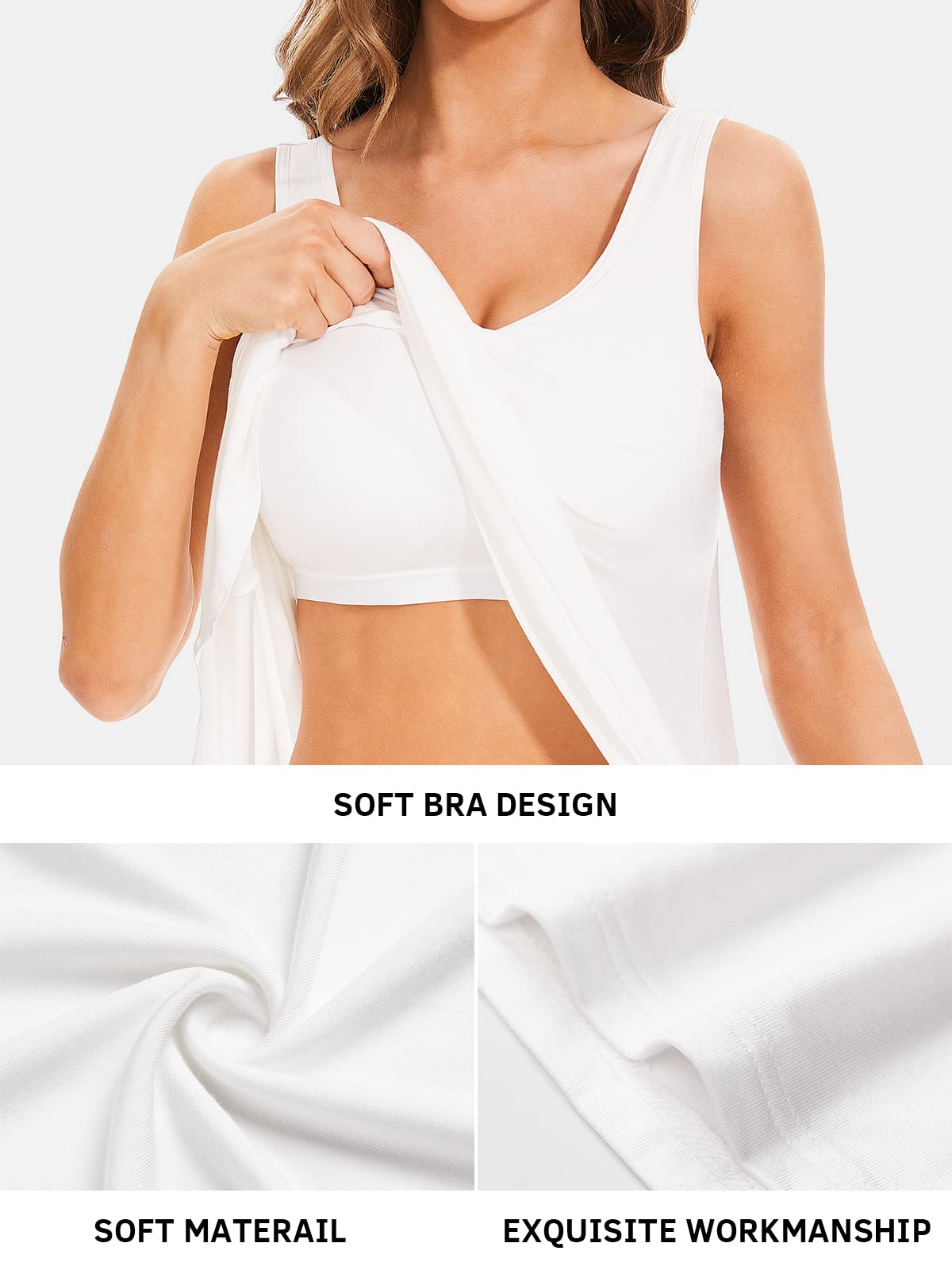 Women's Air Curvey Tank Top with Built-in Bra - Casual Flowy Pleated Loose Fit S-XXXXL | Perfect for Summer, Yoga, Beach & Everyday Wear