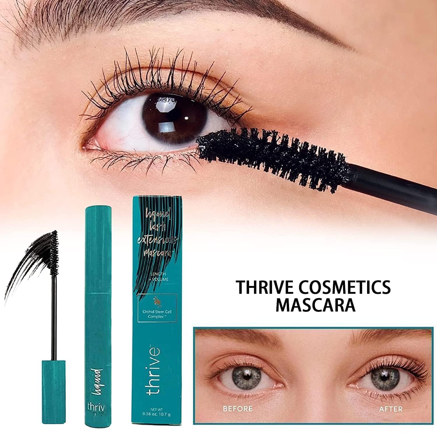 **Thrive Lash Extensions Mascara - Brynn (Black, 10.7g/0.38 OZ) | Waterproof, Sweat-Resistant for Thick & Voluminous Lashes | Perfect for Daily Wear, Special Occasions & Gym Workouts**