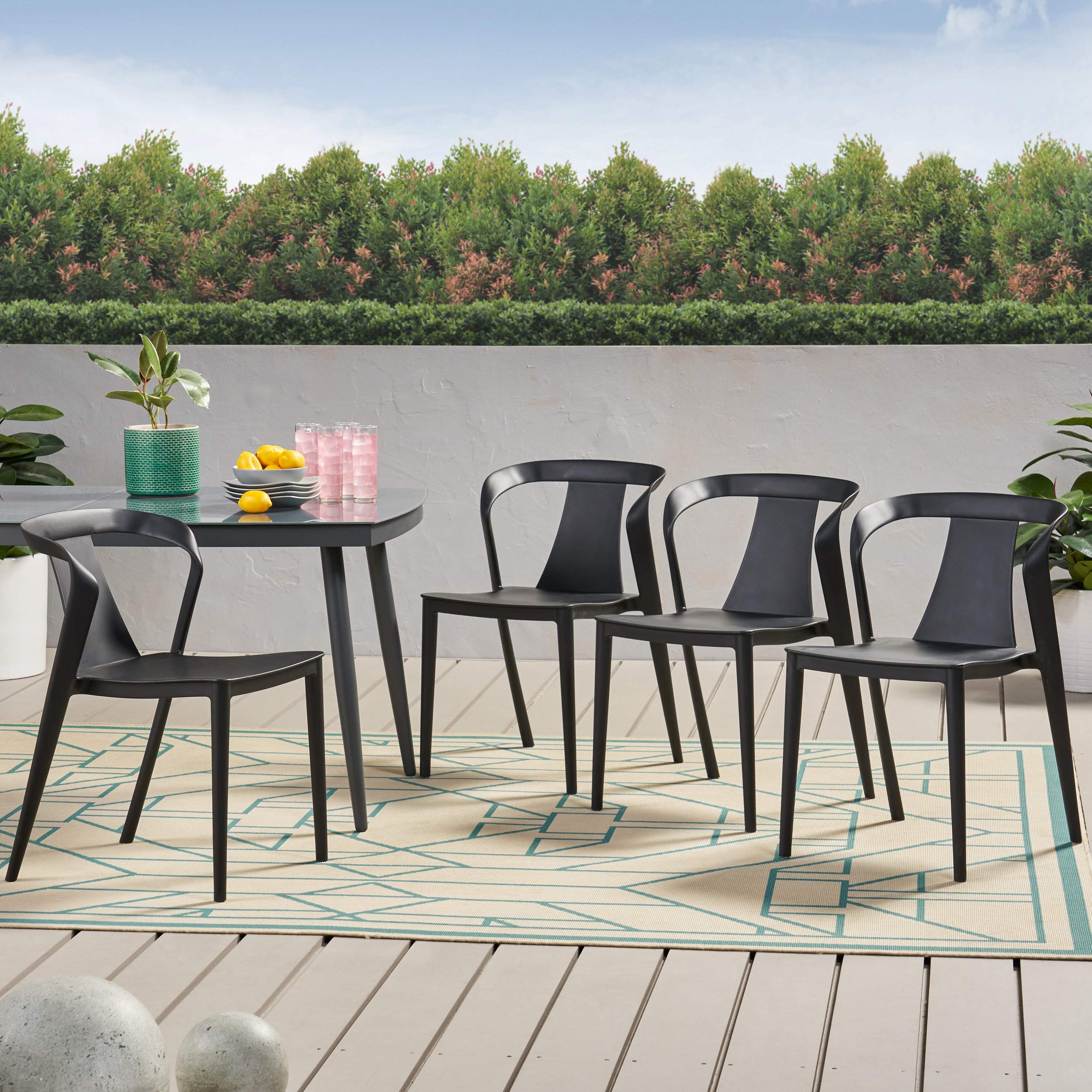 Christopher Knight Home Ianthe Outdoor Dining Chair Set of 4 - Weather-Resistant Black Patio Chairs for Backyard, Garden, and Poolside Dining