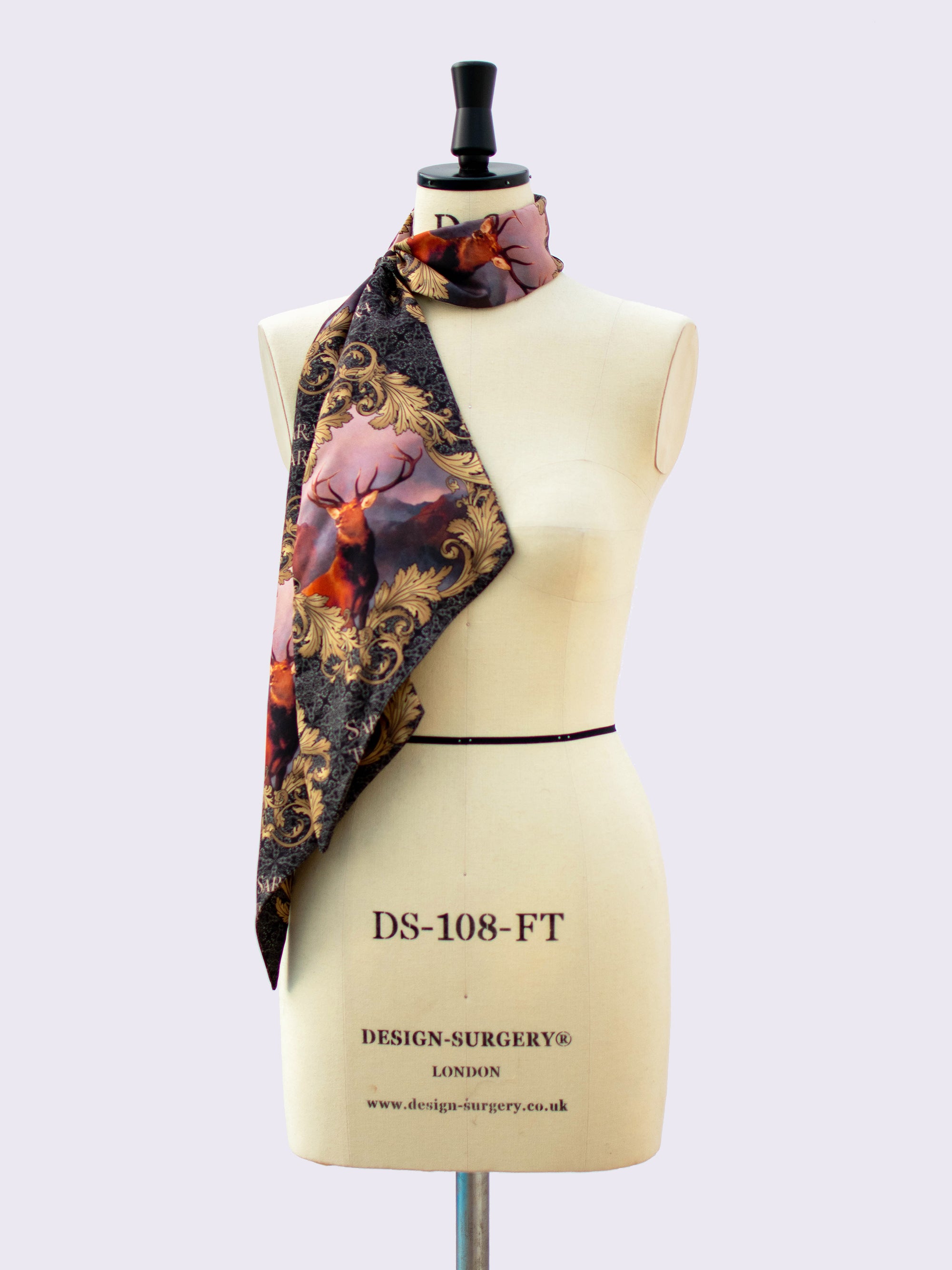 Stylish Silk Skinny Scarf with Elegant Stag Print - Perfect for Fall Fashion, Office Wear & Holiday Outfits