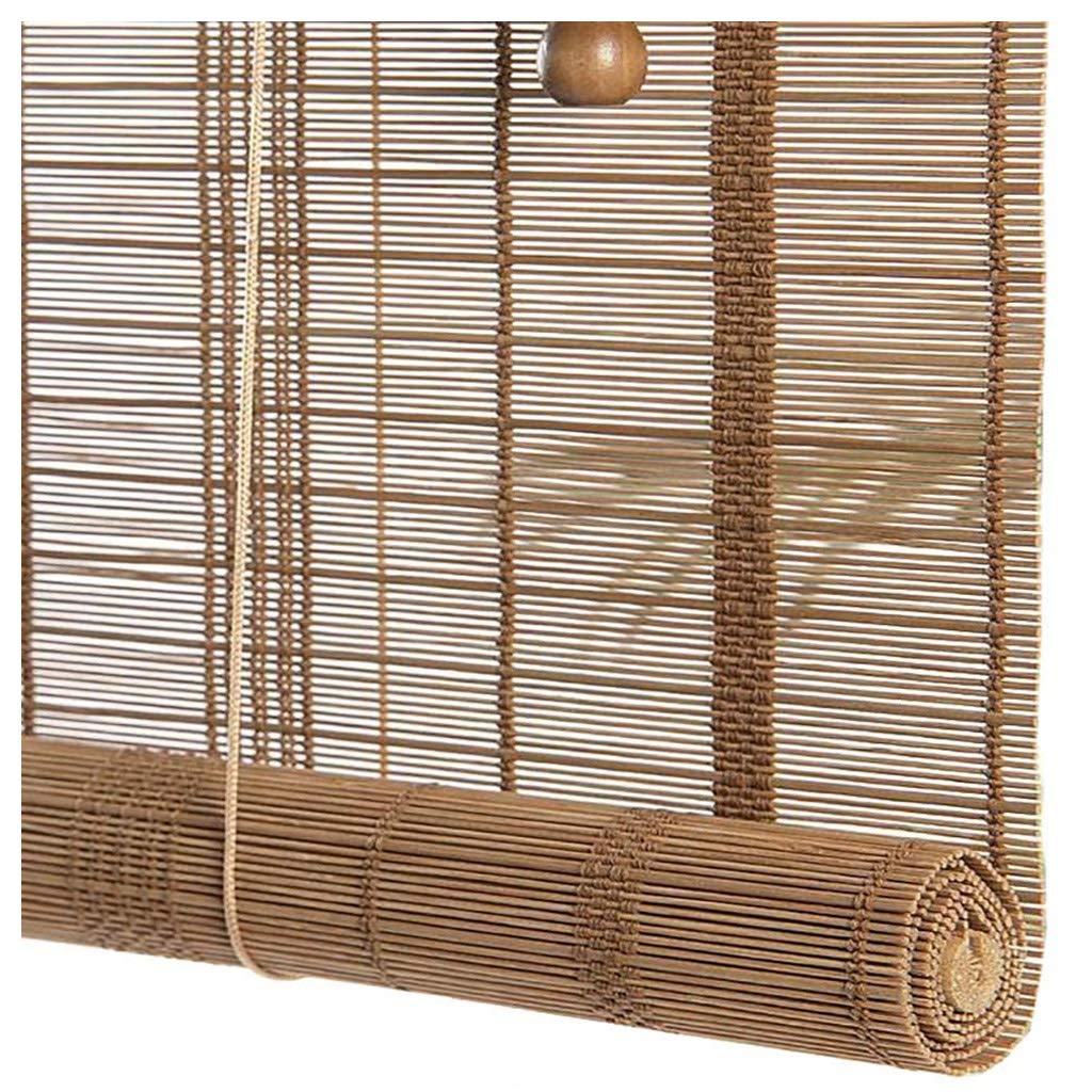 Natural Bamboo Roller Shades - Hand-Woven Blackout Window Blinds for Door & Window (Brown, 47