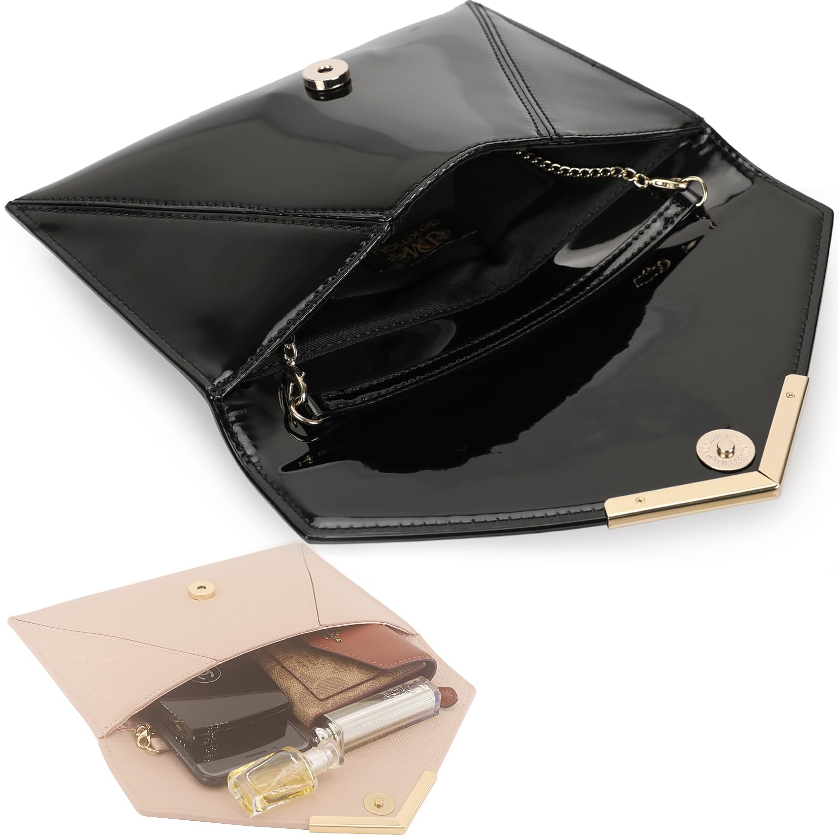 Dexmay Women's Envelope Clutch Handbag - Genuine Patent Leather Foldover Purse for Evening Party, Wedding & Formal Events