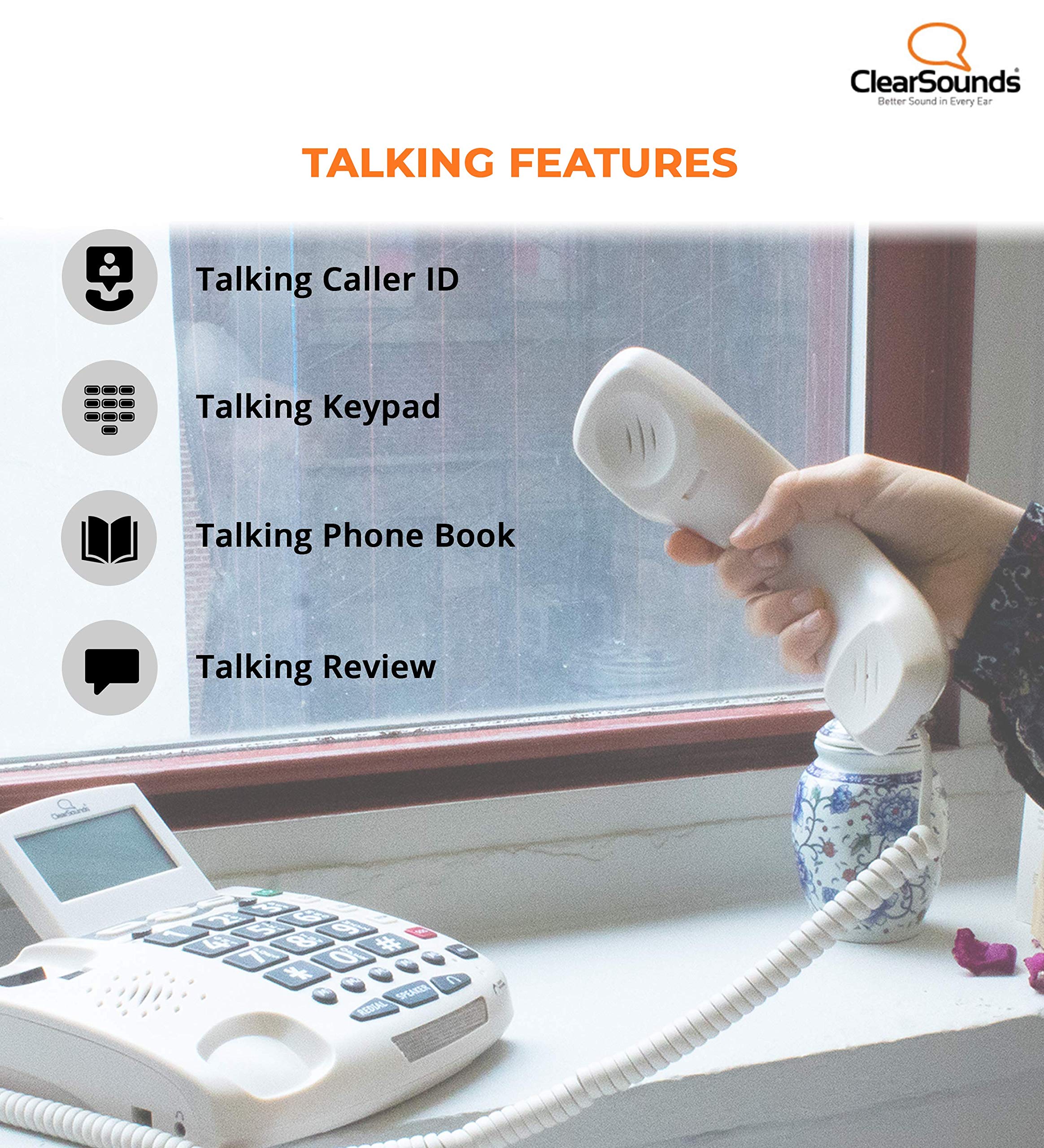 CSC600 UltraClear Amplified Corded Telephone with Emergency Medical Alert Buttons - Single Line Operation, AC Powered for Seniors & Home Use