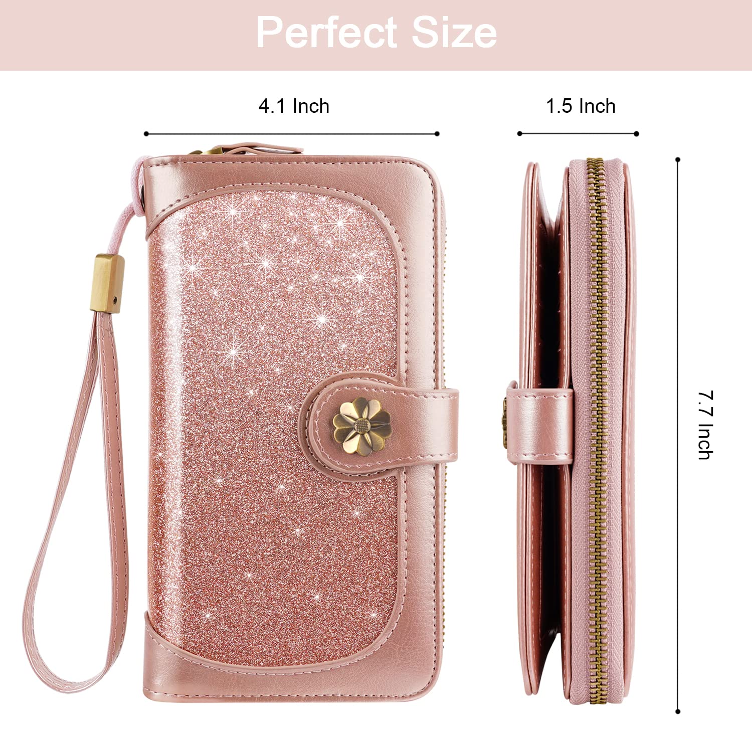 Women's RFID Blocking Leather Wallet - Multi Card Holder & Clutch Purse with Wrist Strap | Slim Organizer for Credit Cards, Cash & ID | Perfect for Travel, Shopping & Everyday Use