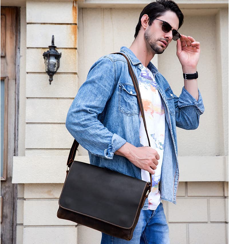 Premium Genuine Cow Leather Men's Shoulder Bag - Luxury Business Briefcase & Laptop Messenger Bag for Professionals | Office, Work, Travel & Daily Commute