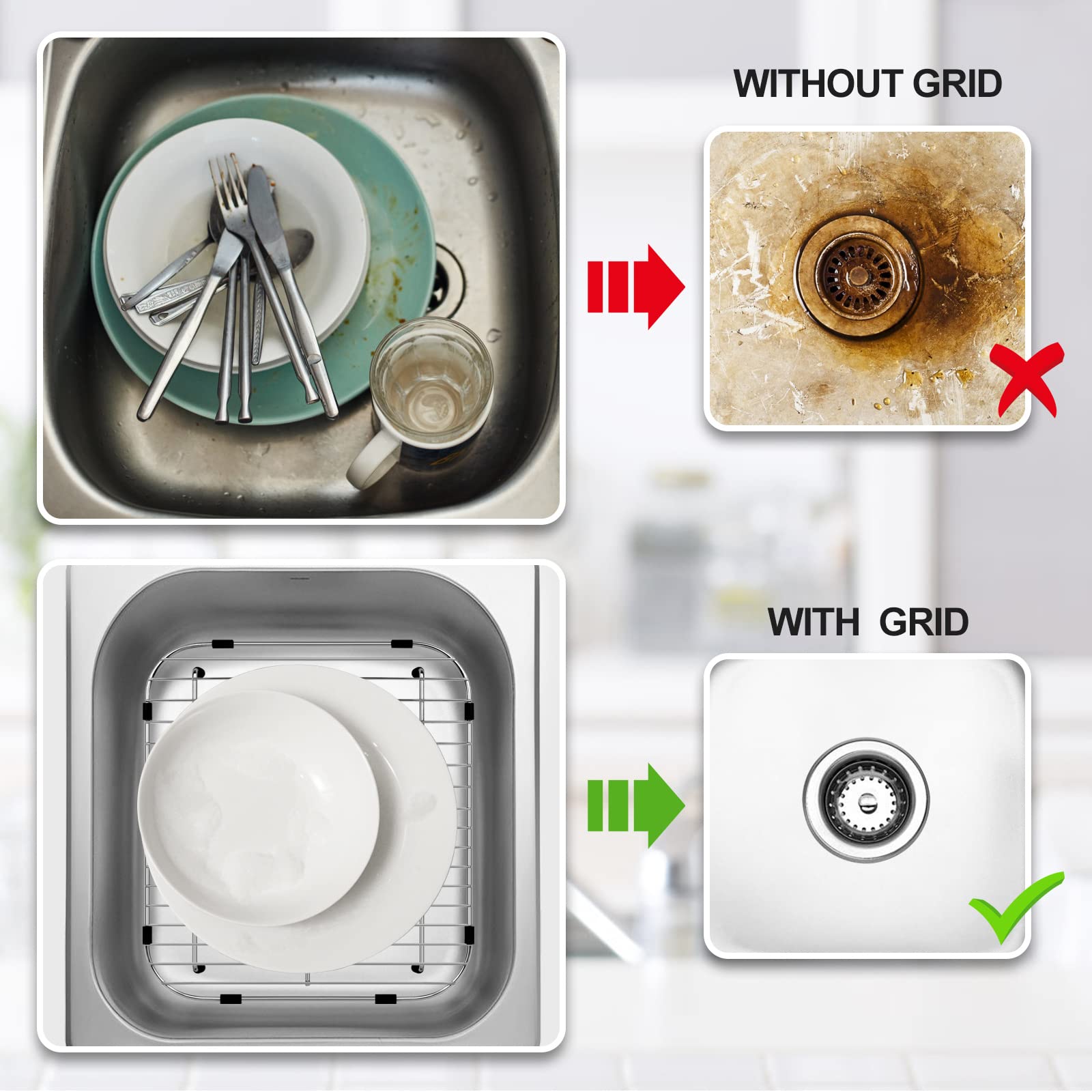 2 Pack 304 Stainless Steel Sink Protectors with Drain Hole - 13.2