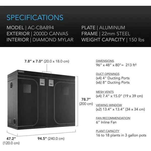 AC Infinity 4x8 Grow Tent with Ventilation Kit - Complete Indoor Hydroponic System for Plants, Herbs & Vegetables | Perfect for Home Gardening & Commercial Grow Rooms