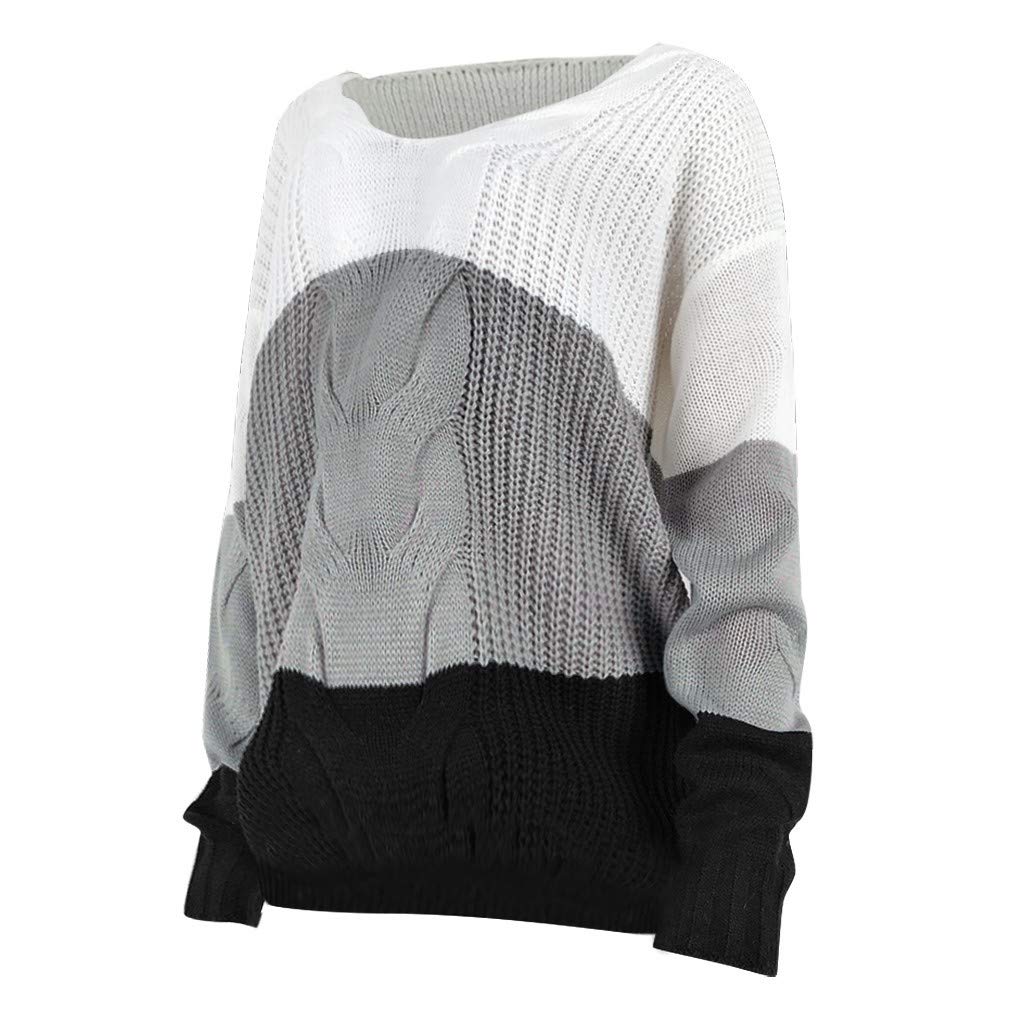 WUAI Women's Casual V-Neck Off Shoulder Ribbed Cable Knit Pullover Sweater - Loose Fit Tunic Jumper Top for Fall Winter (White, X-Large) | Perfect for Office, Date Night & Weekend Outfits
