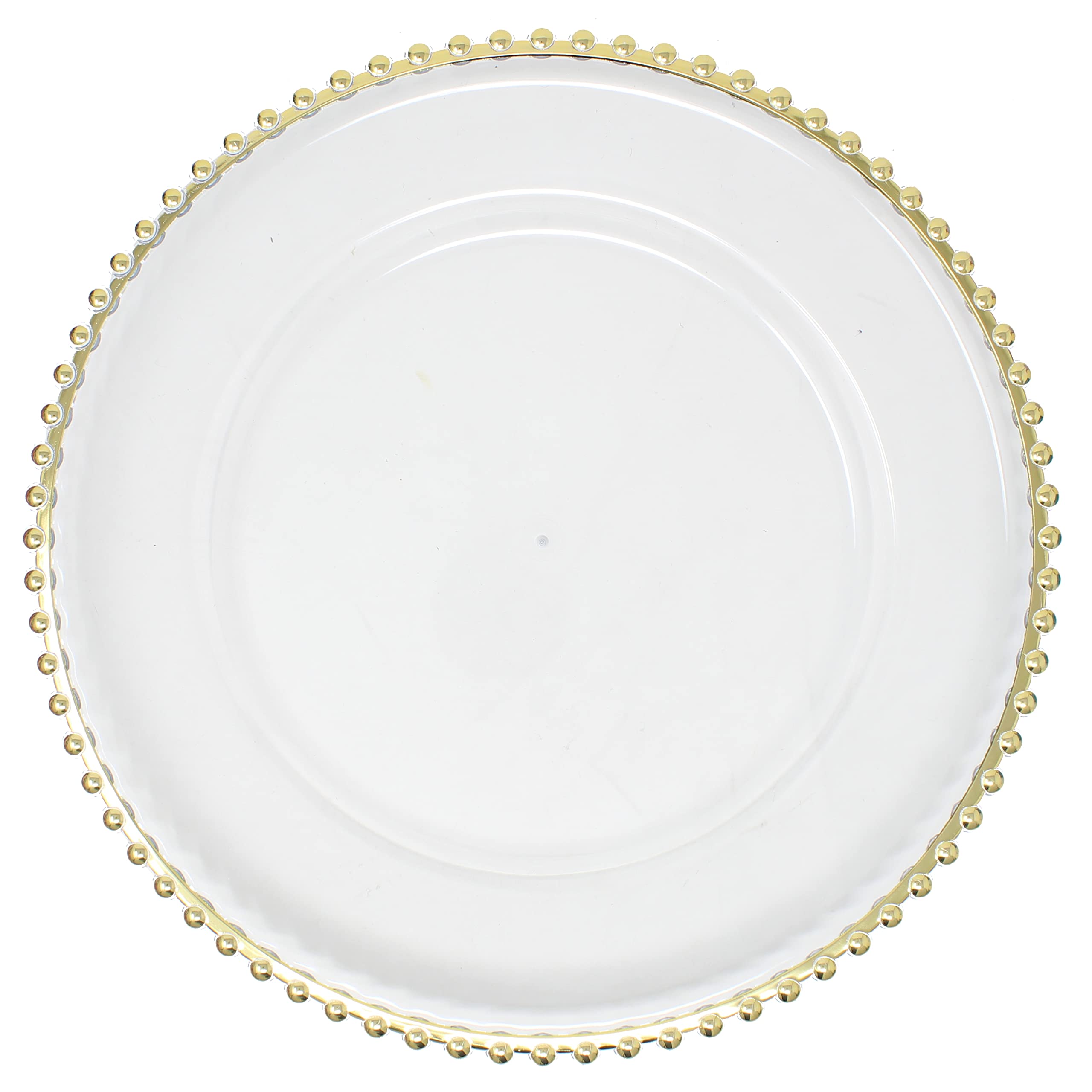 Luxury Gold Metallic Foil Charger Plates Set of 6 - Elegant Beaded Rim Dinner Plates - Durable Thick Plastic Chargers - Perfect for Weddings, Parties & Formal Dining Decor